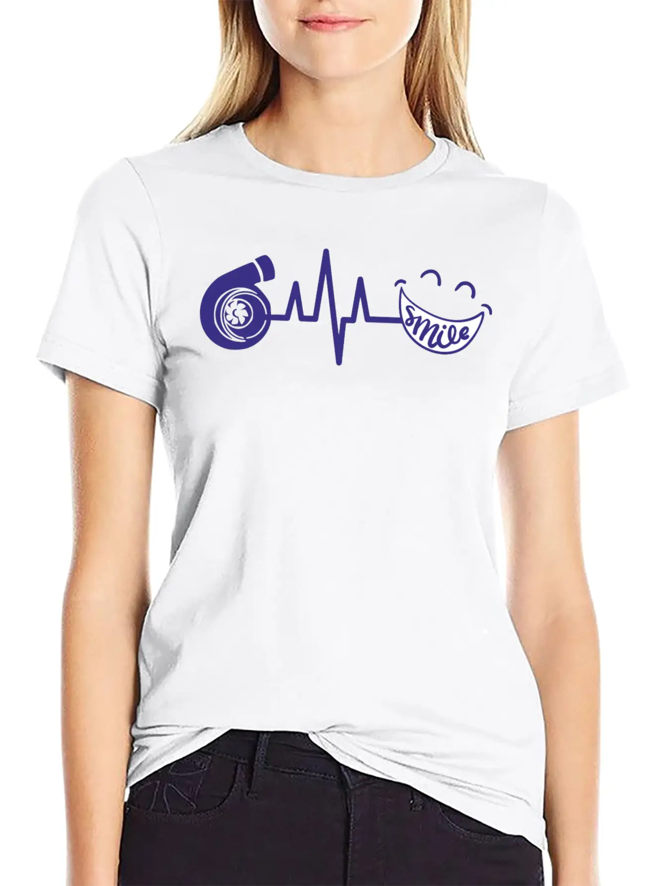Turbo ECG SMILE Blau Soft Cotton Short Sleeve Tee – Unisex Wardrobe Staple