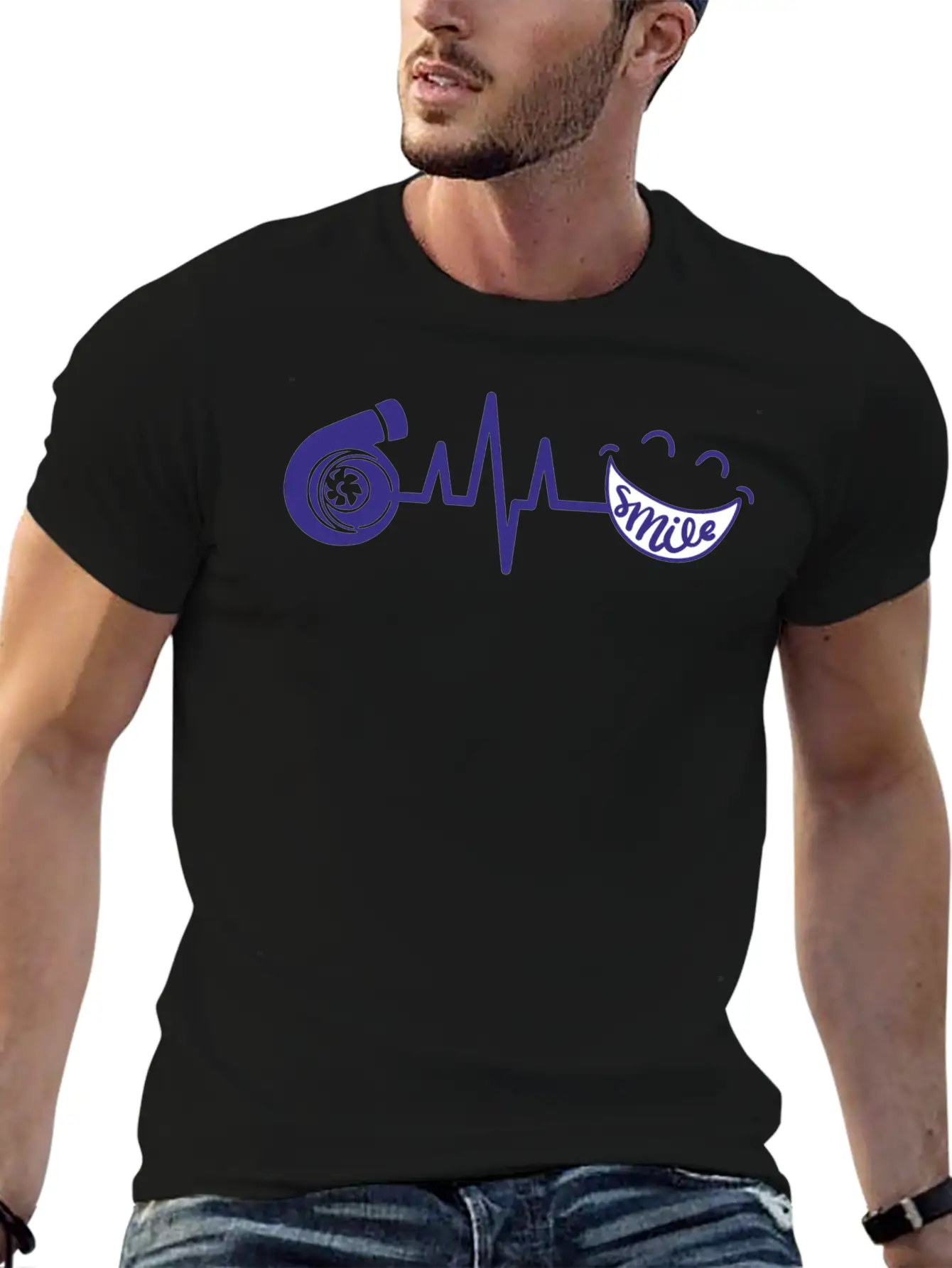 Turbo ECG SMILE Blau Soft Cotton Short Sleeve Tee – Unisex Wardrobe Staple