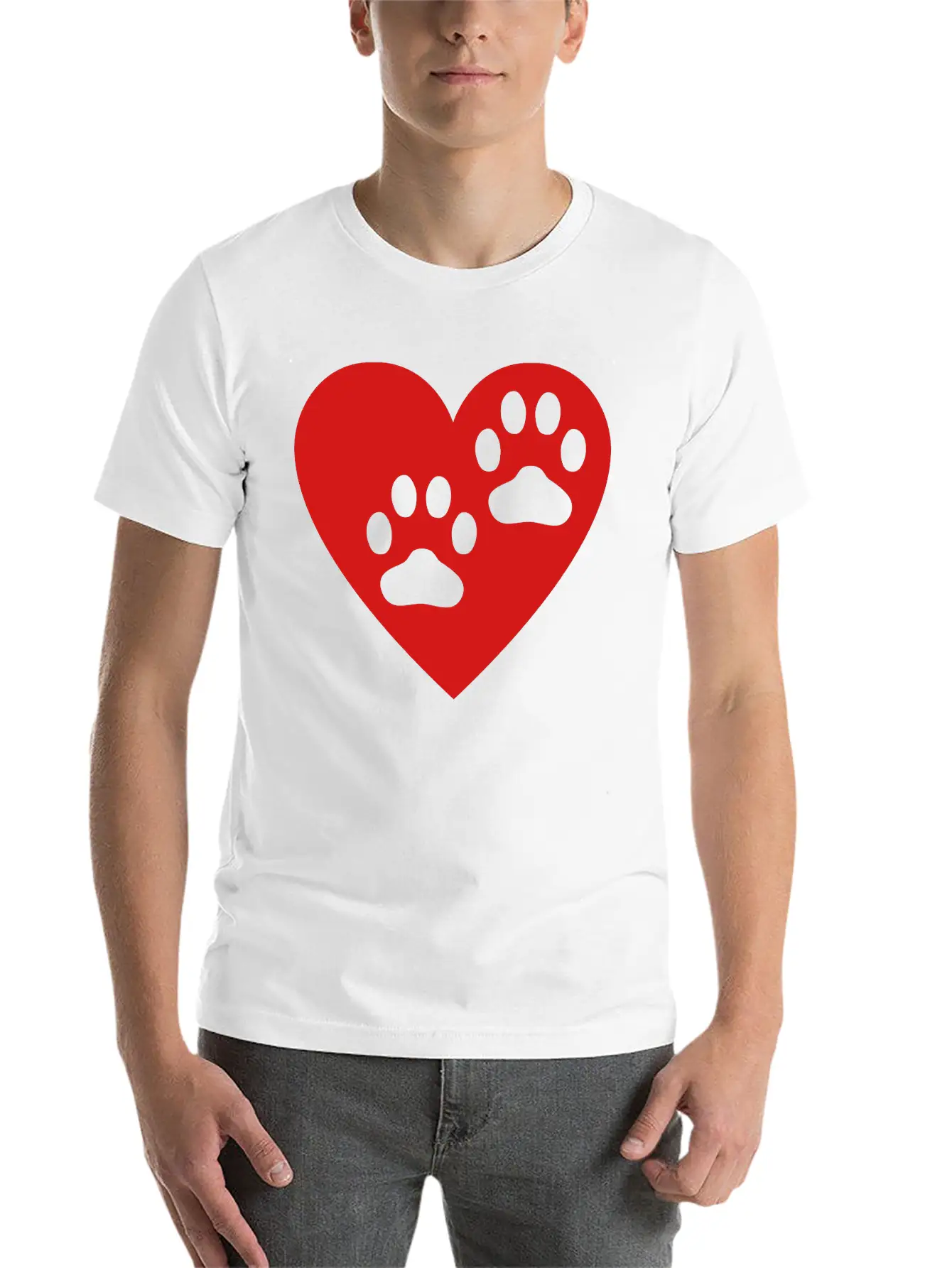 Two Paw Print In Heart Essential Cotton Tee For Daily Outfits – Unisex Style