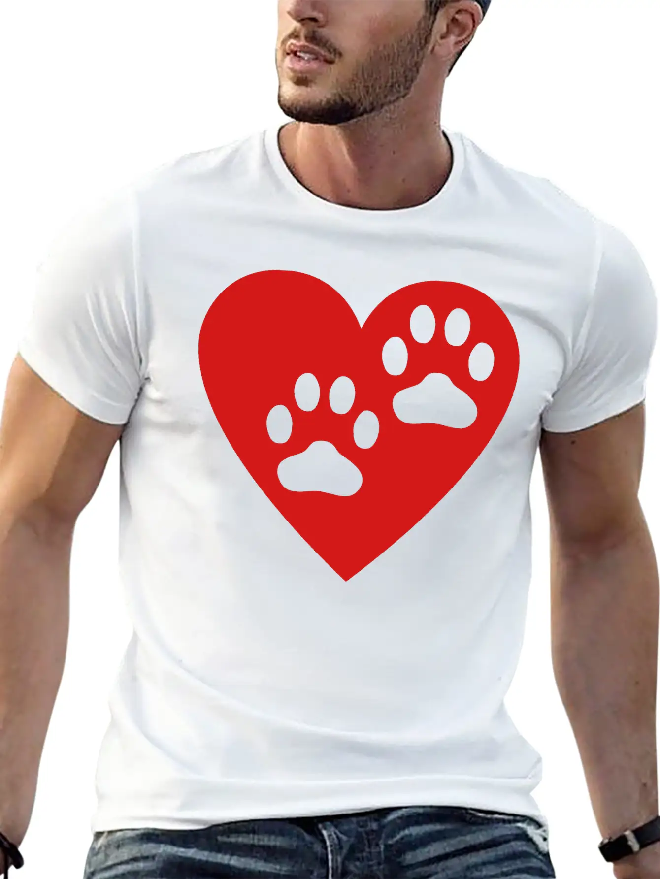 Two Paw Print In Heart Essential Cotton Tee For Daily Outfits – Unisex Style