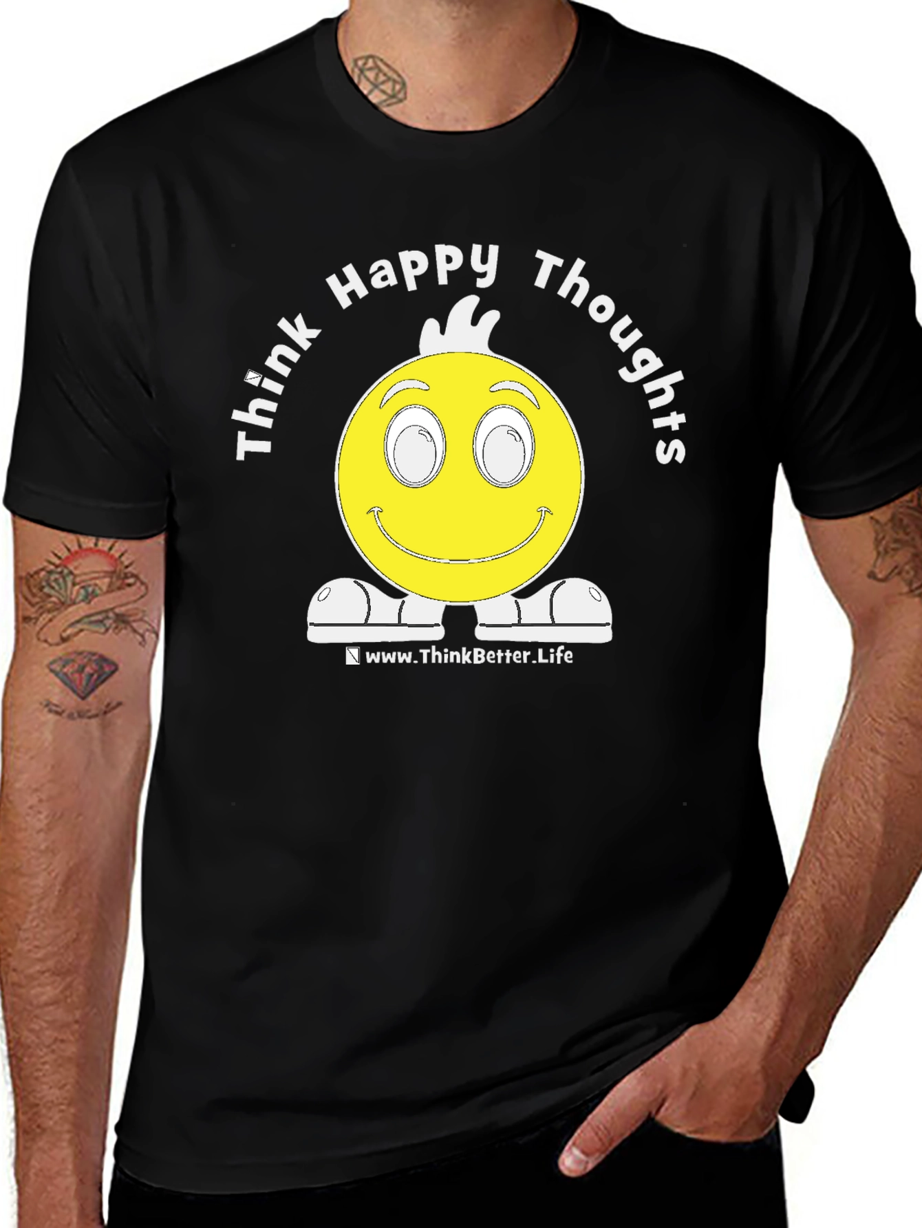 Think Happy Thoughts Black Graphic T-Shirt