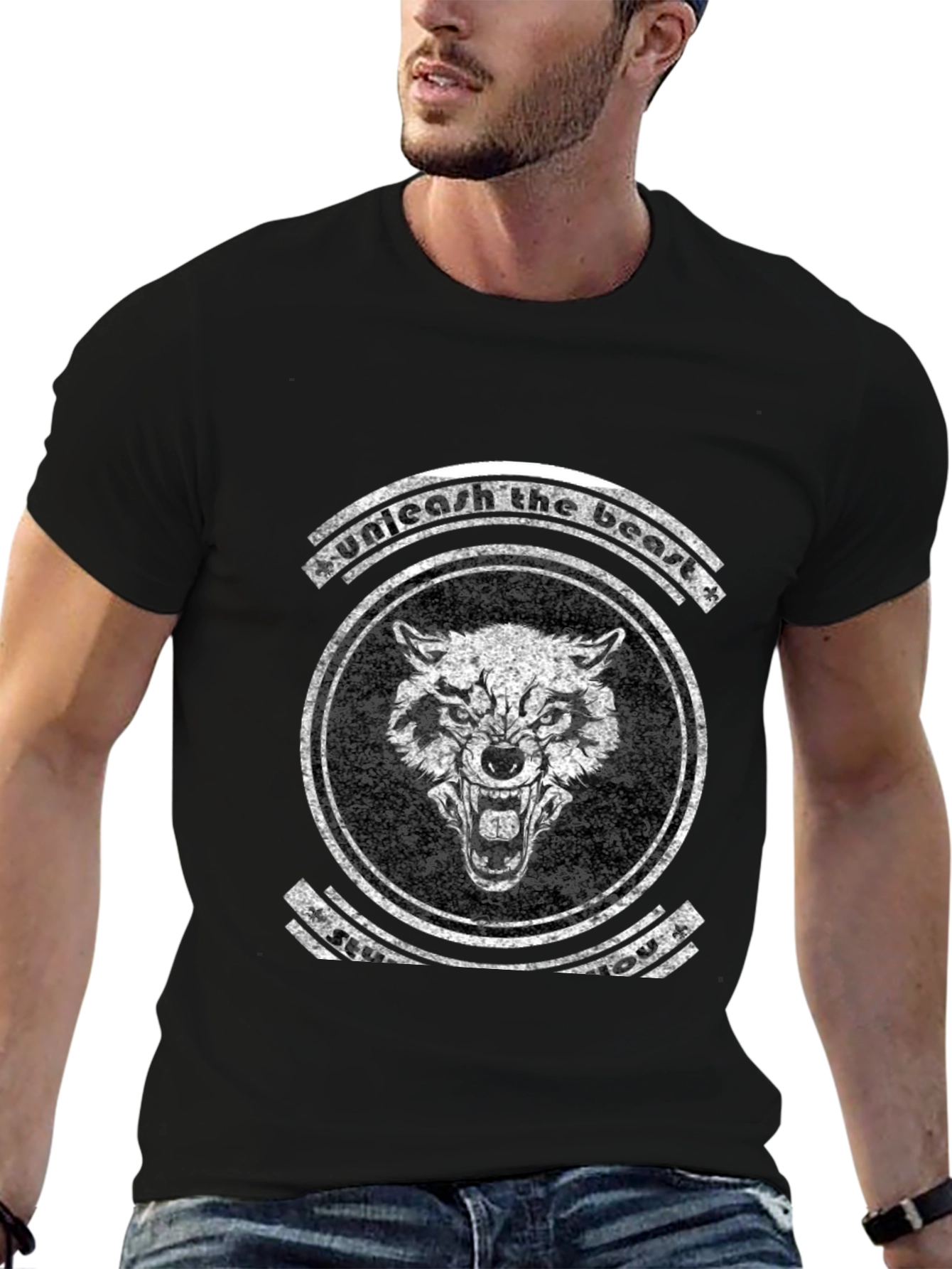 Unleash the Beast Graphic Tee - Black Wolf Design