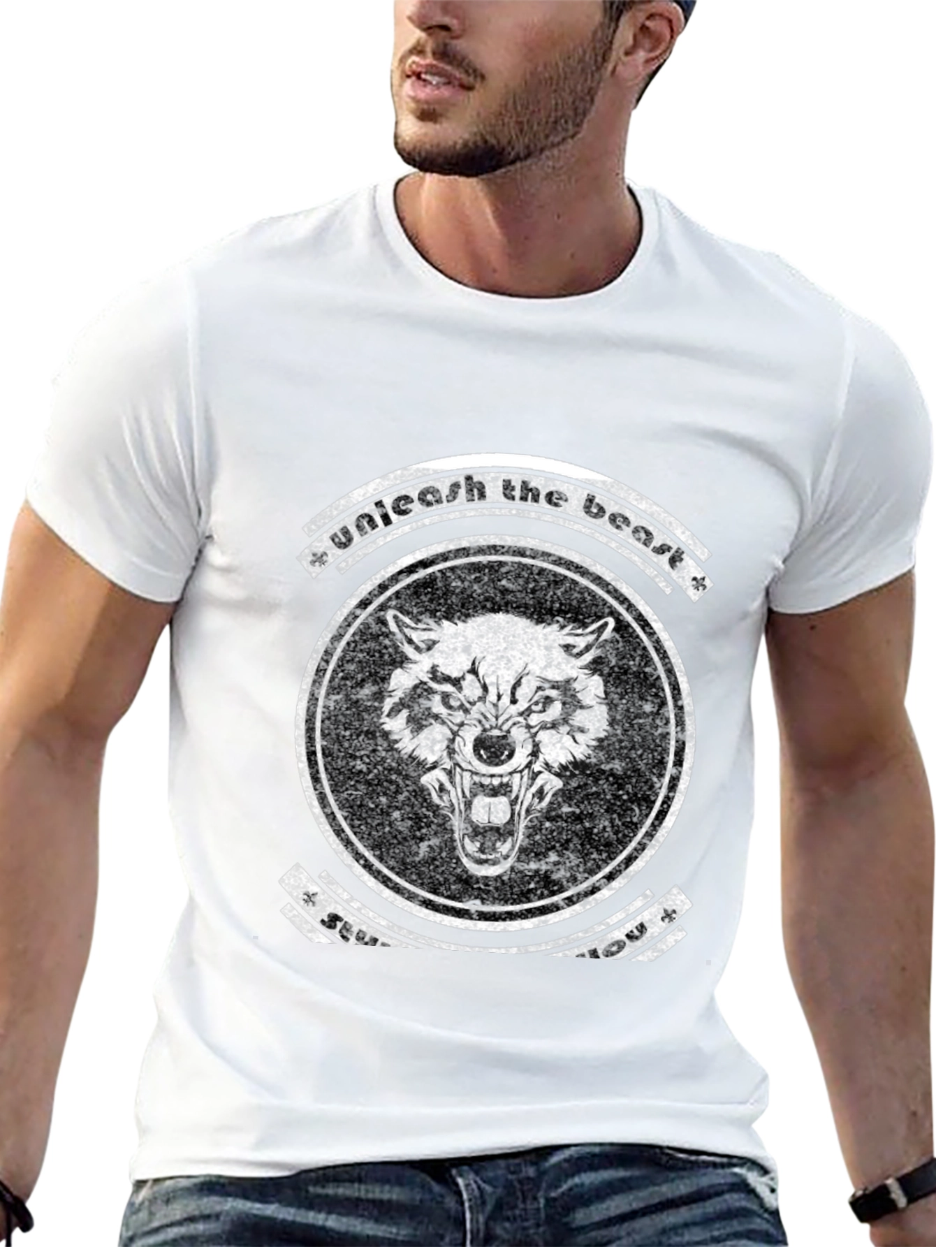 Unleash the Beast Graphic Tee - Black Wolf Design