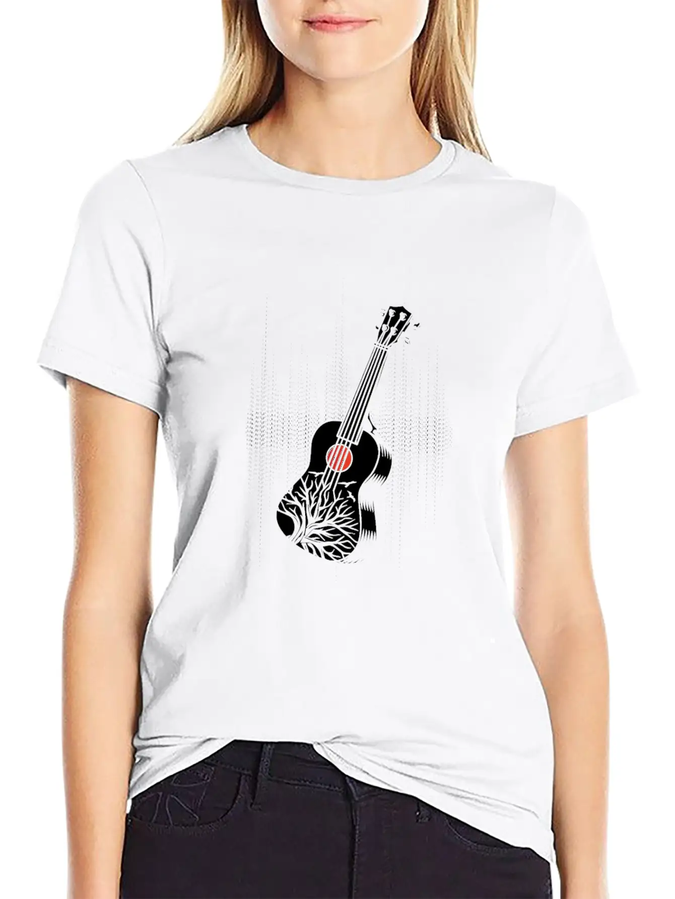 Ukulele Uke Acoustic Guitar Music Band Bass Gift Modern Fit Casual T-Shirt – Clean And Versatile Design