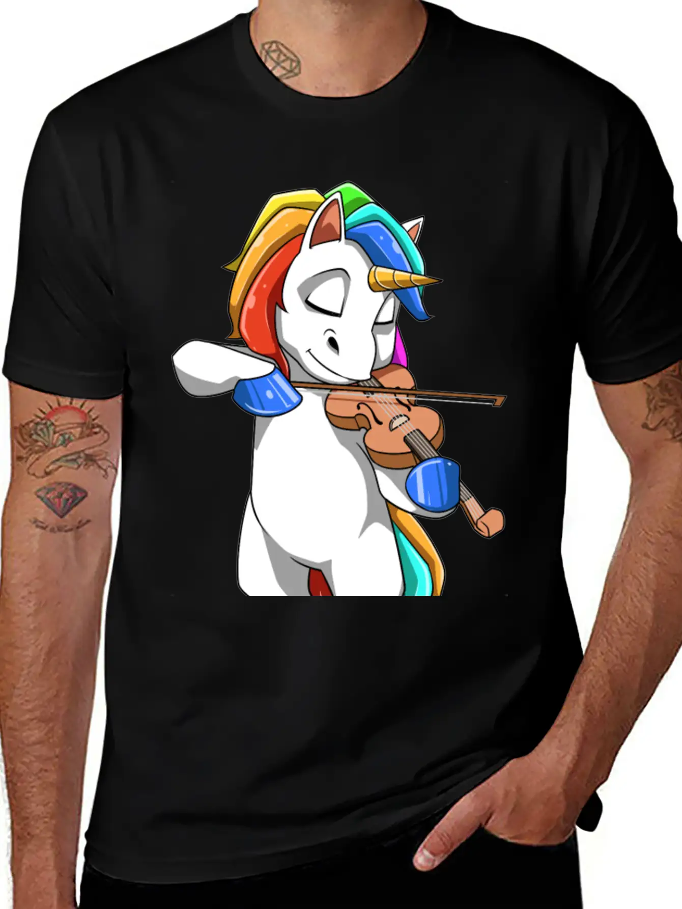 Unicorn Plays The Violin Stylish Everyday T-Shirt – Unisex Basic Cotton Tee