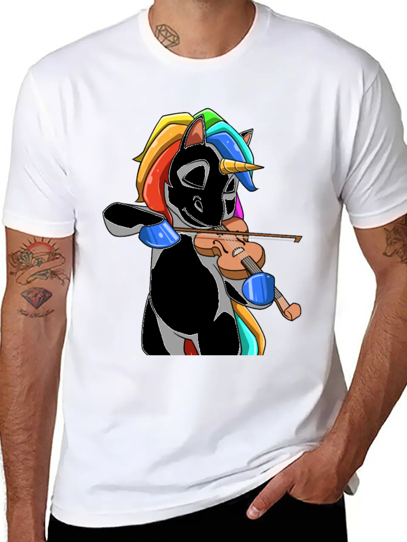 Unicorn Plays The Violin Stylish Everyday T-Shirt – Unisex Basic Cotton Tee