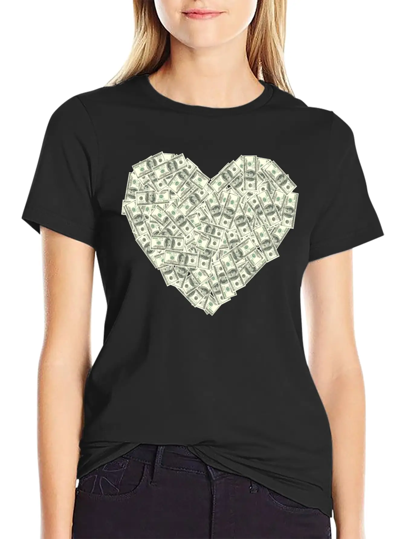 US Dollar Heart Shape, Love Money Modern Fit Casual T-Shirt – Clean And Versatile Design
