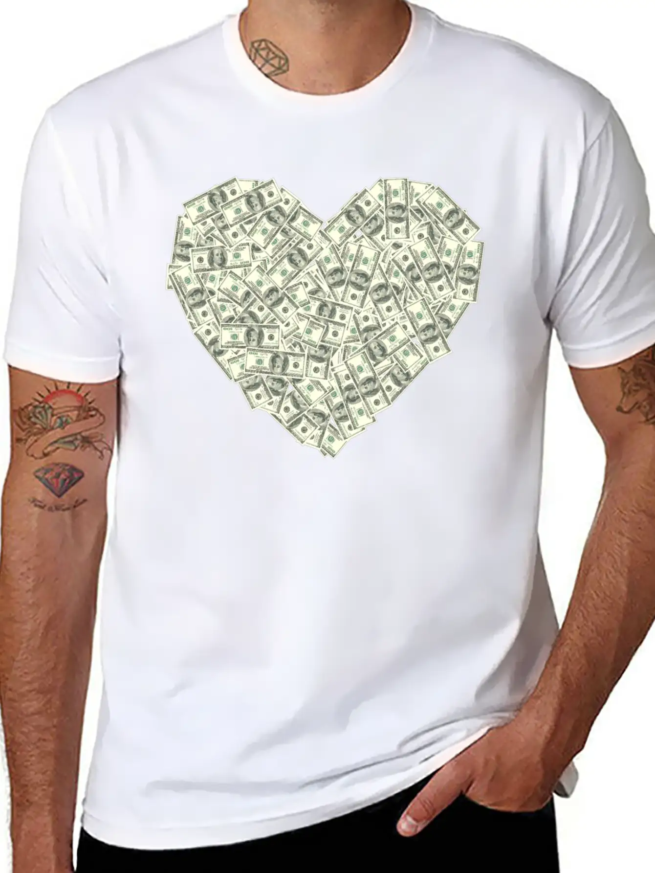 US Dollar Heart Shape, Love Money Modern Fit Casual T-Shirt – Clean And Versatile Design