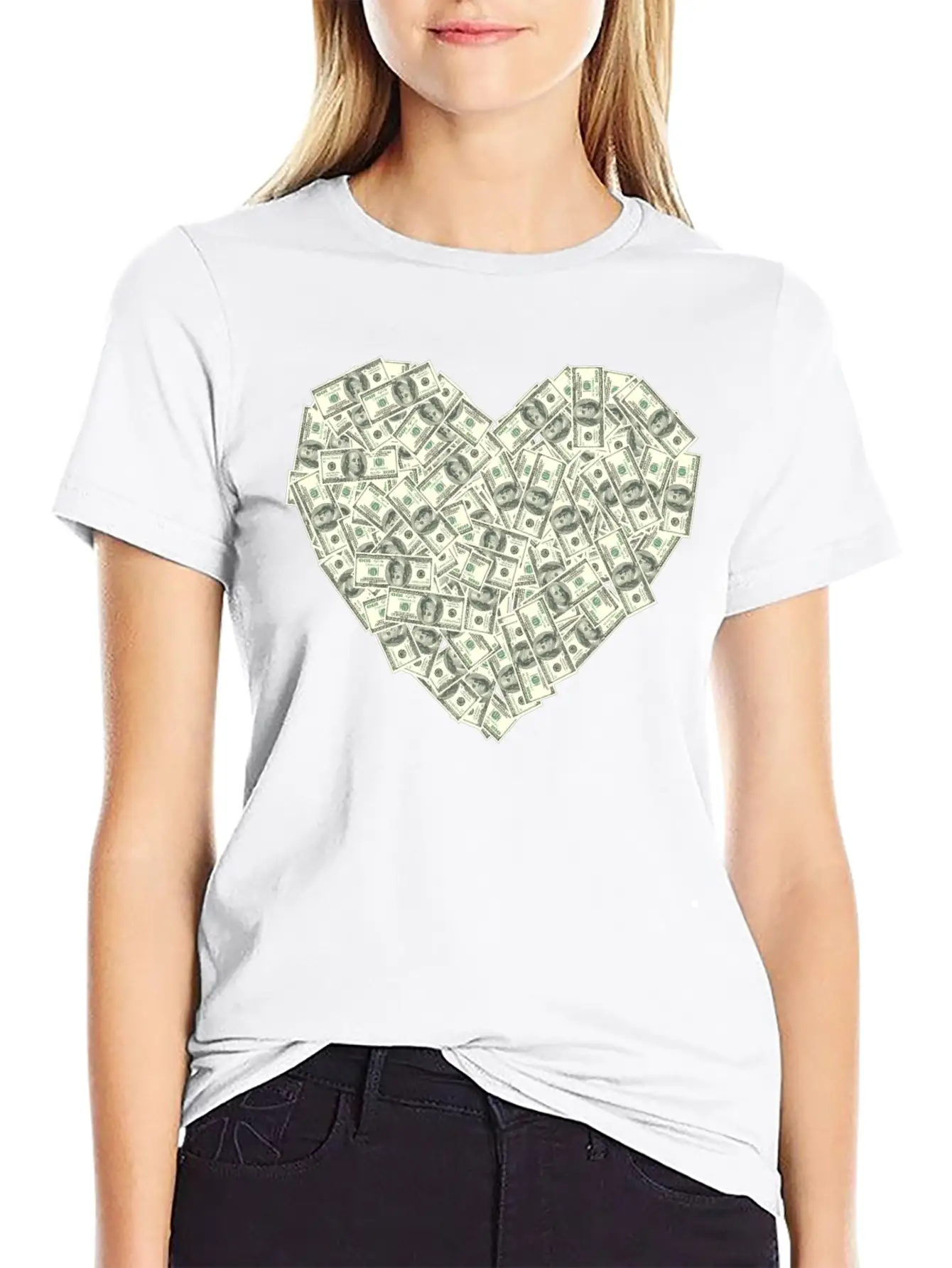 US Dollar Heart Shape, Love Money Modern Fit Casual T-Shirt – Clean And Versatile Design