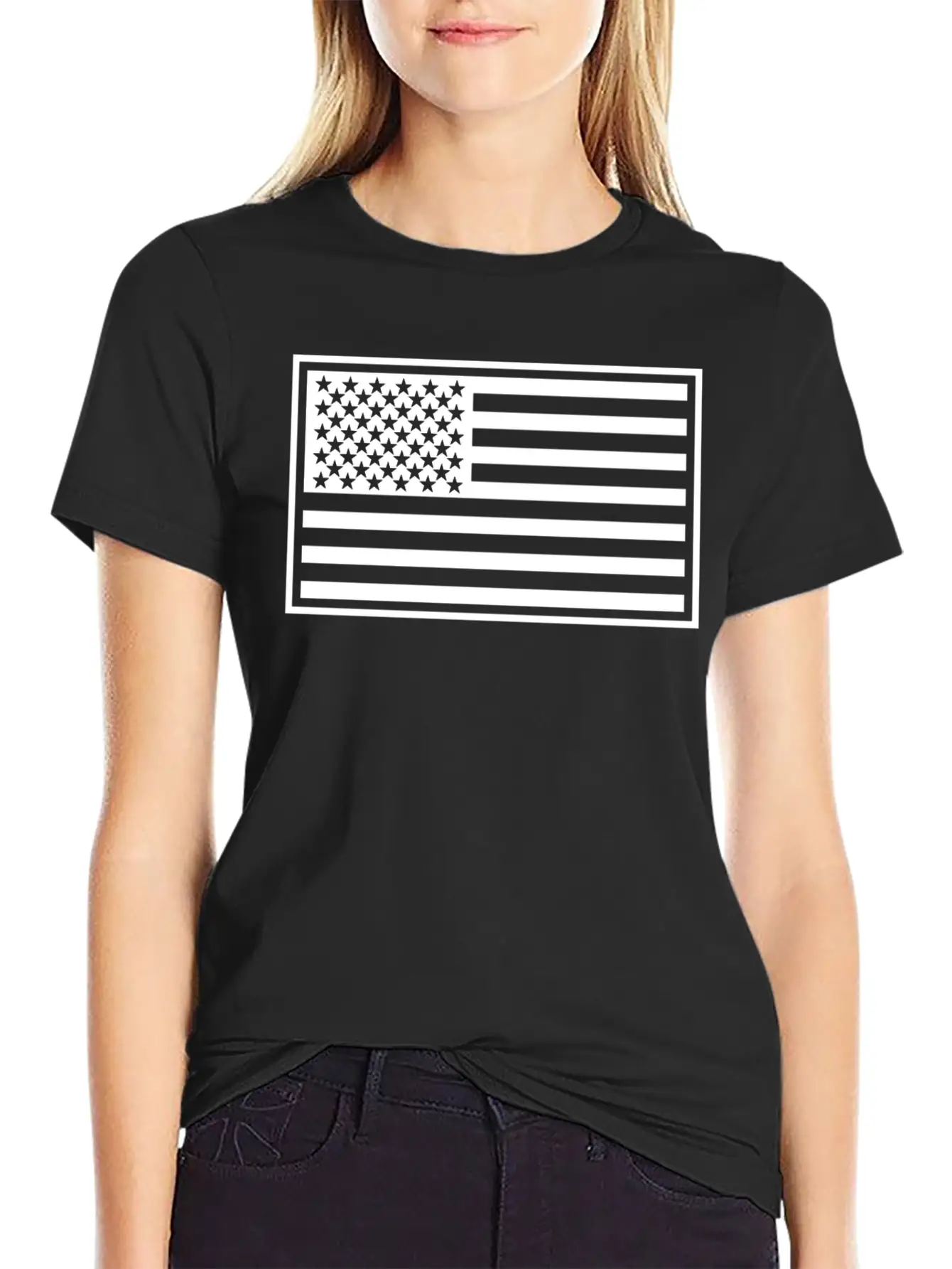 US Flag In White Modern Fit Casual T-Shirt ��� Clean And Versatile Design