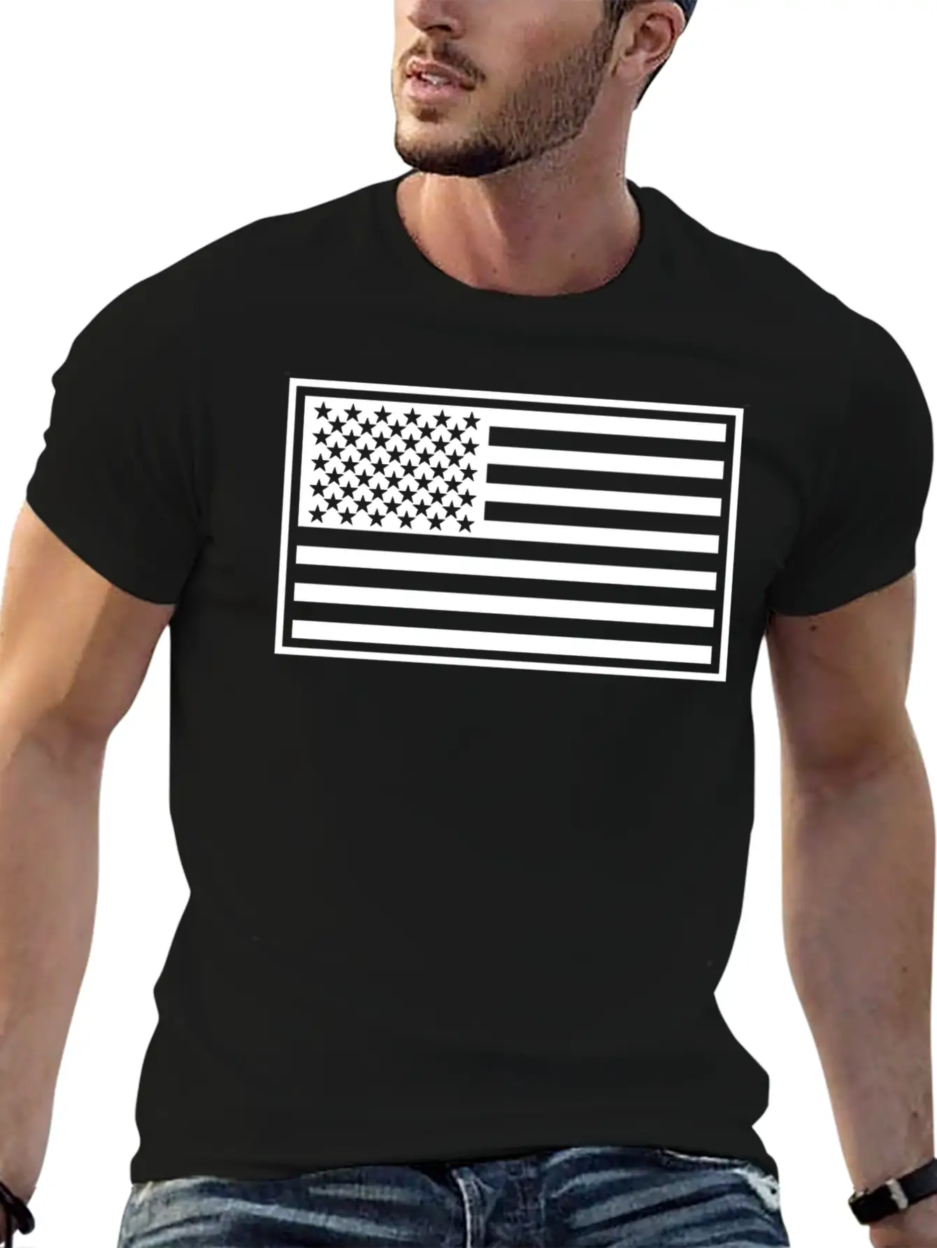US Flag In White Modern Fit Casual T-Shirt ��� Clean And Versatile Design
