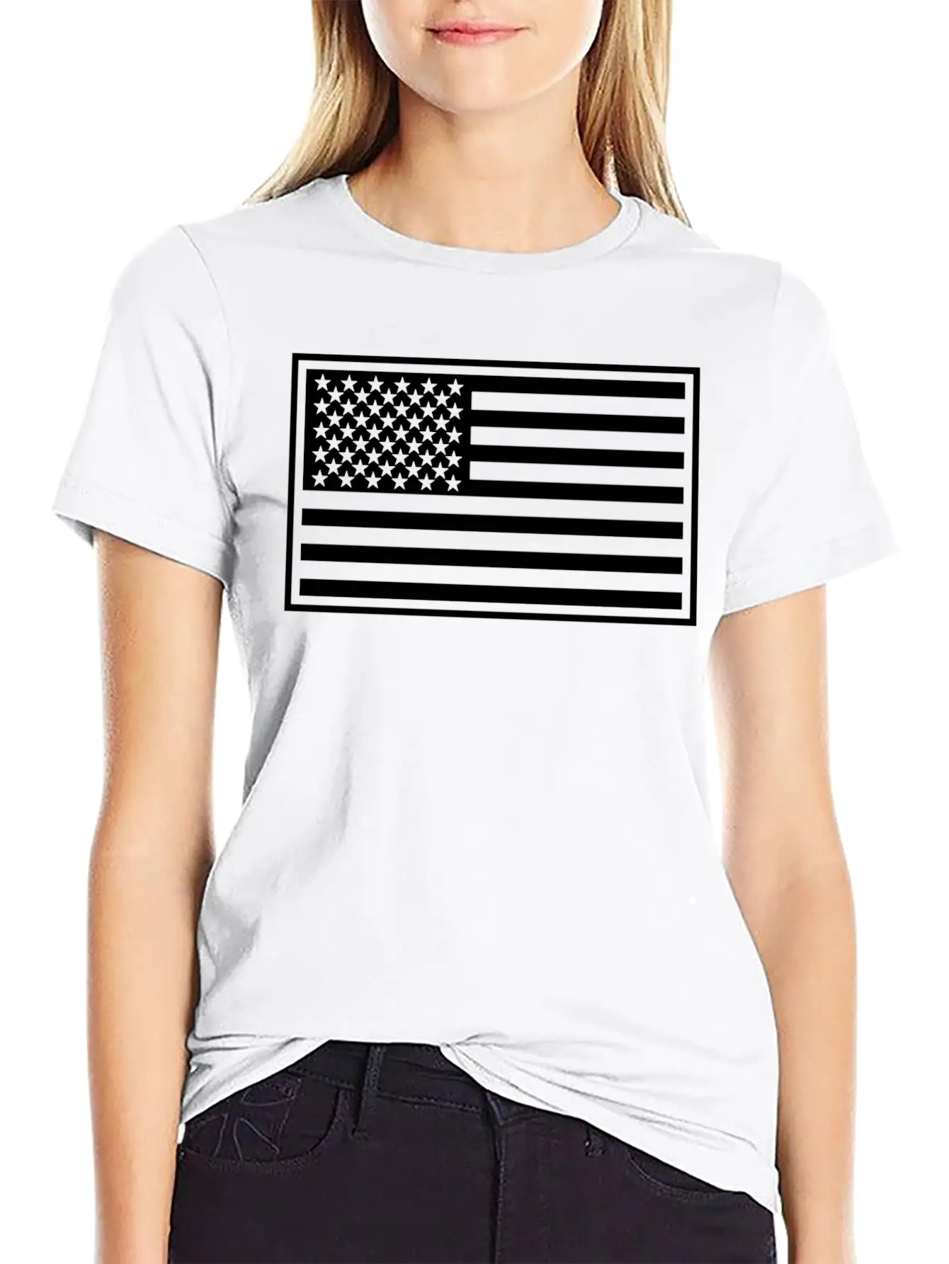 US Flag In White Modern Fit Casual T-Shirt ��� Clean And Versatile Design