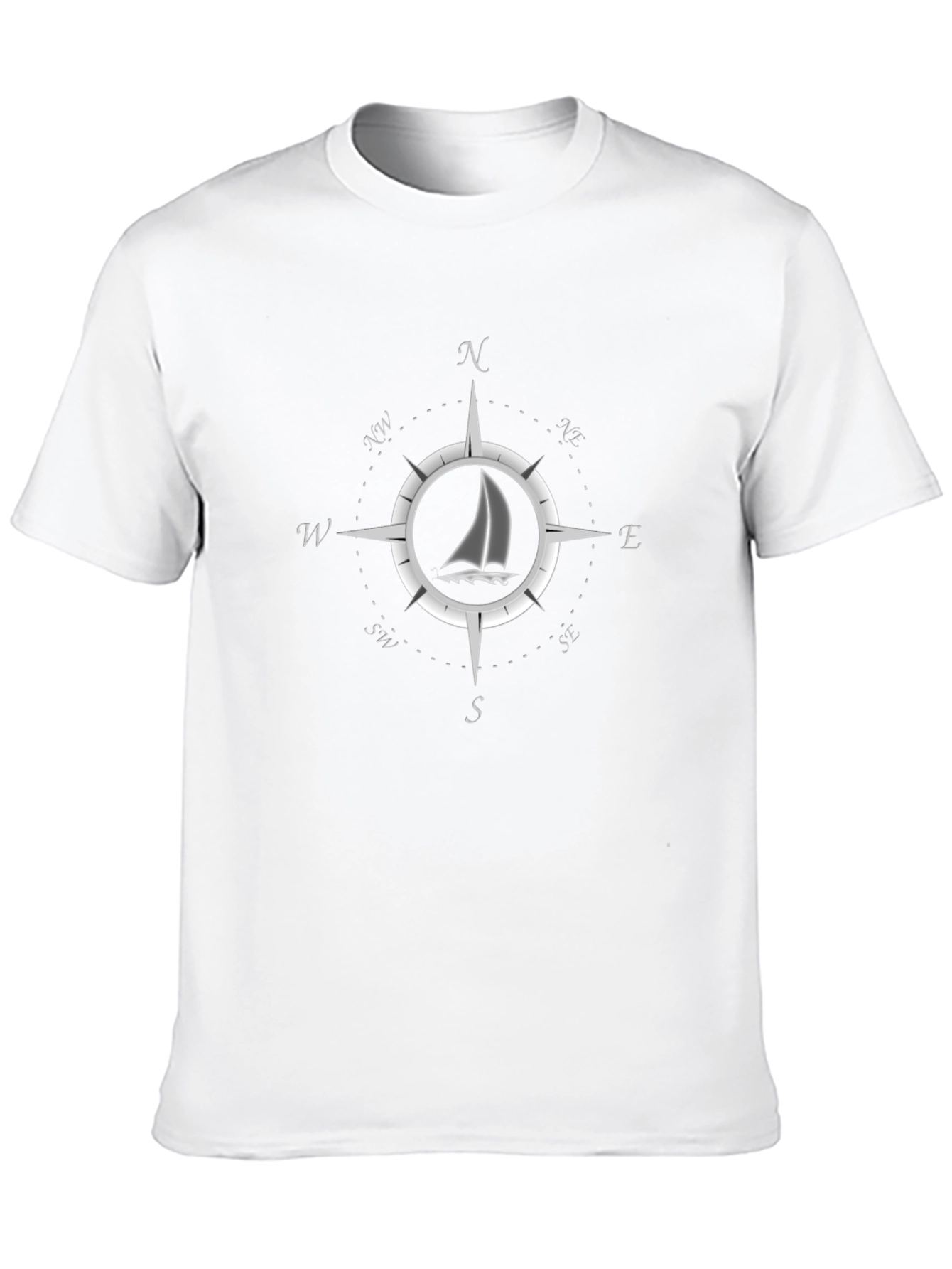 Nautical Compass Rose Sailboat Graphic Tee - Black