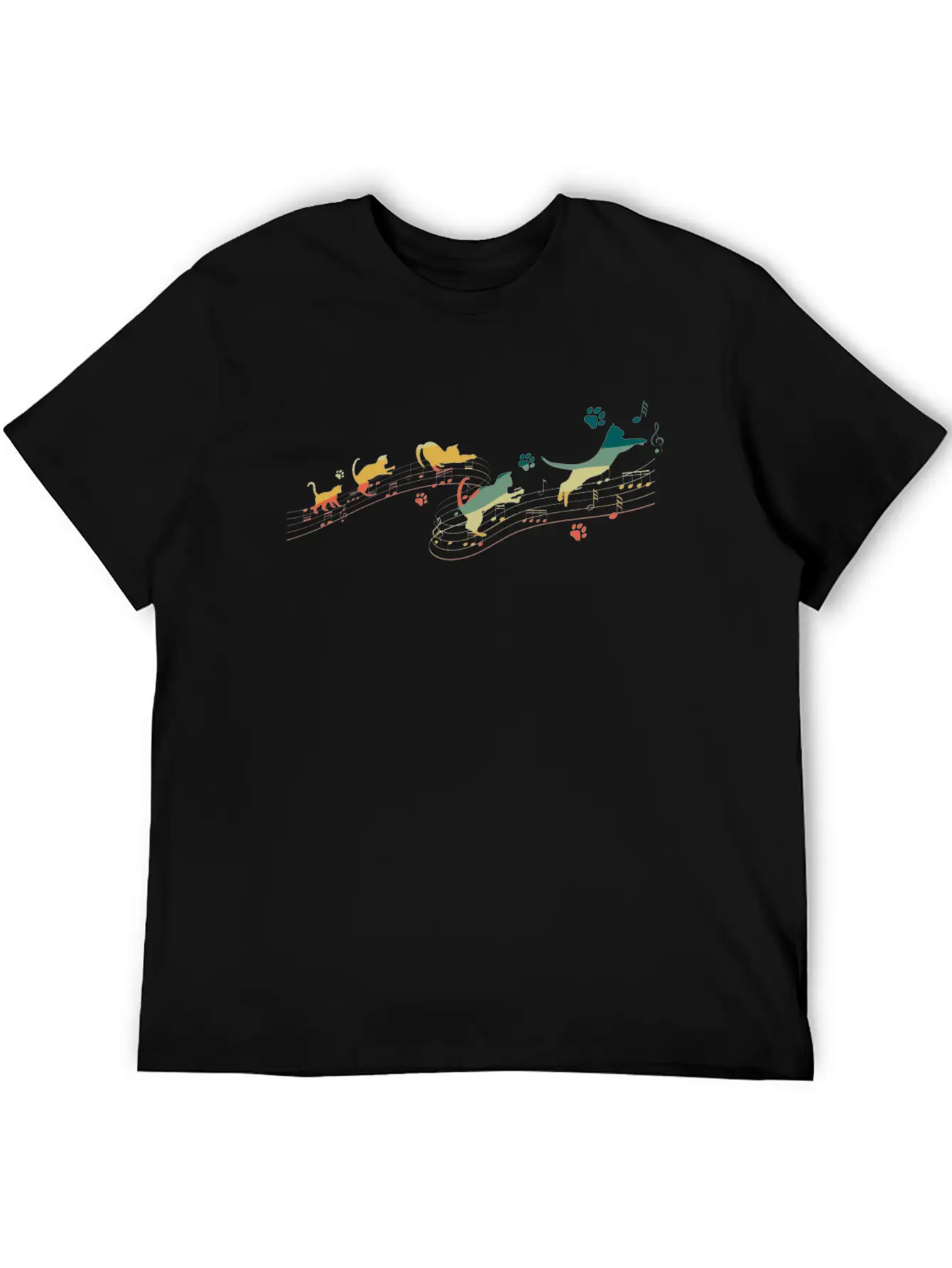 Vintage Cat Playing On Musical Notes Musician Lightweight Cotton T-Shirt – Daily Comfort Graphic Shirt