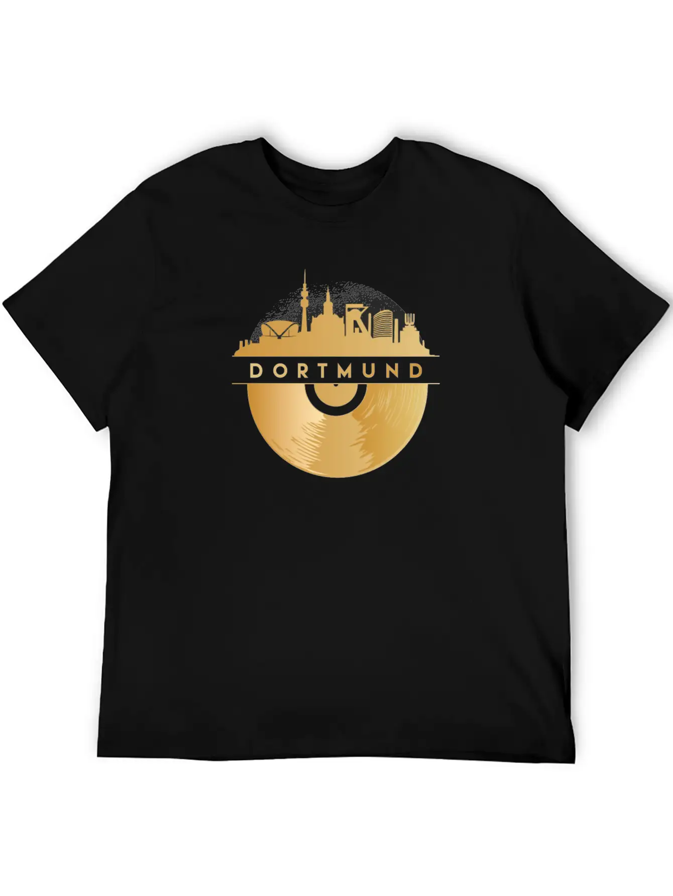 Vinyl-Record-Player Disco-Music Skyline-Dortmund Modern Fit Casual T-Shirt – Clean And Versatile Design