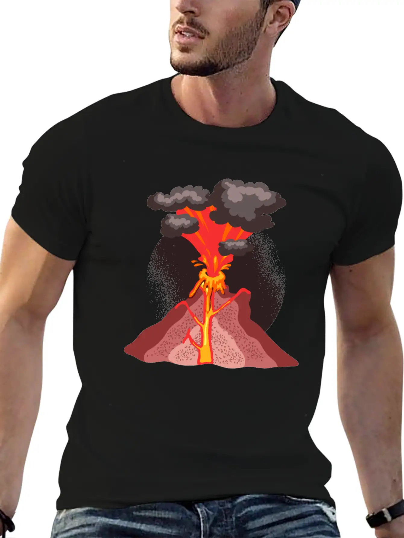 Volcano Geology Nature Illustration Motif Lightweight Cotton T-Shirt – Daily Comfort Graphic Shirt