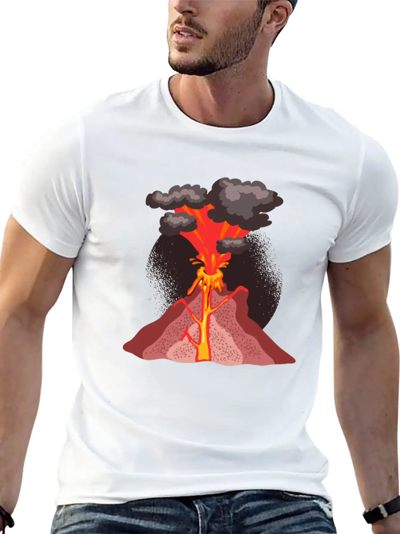 Volcano Geology Nature Illustration Motif Lightweight Cotton T-Shirt – Daily Comfort Graphic Shirt