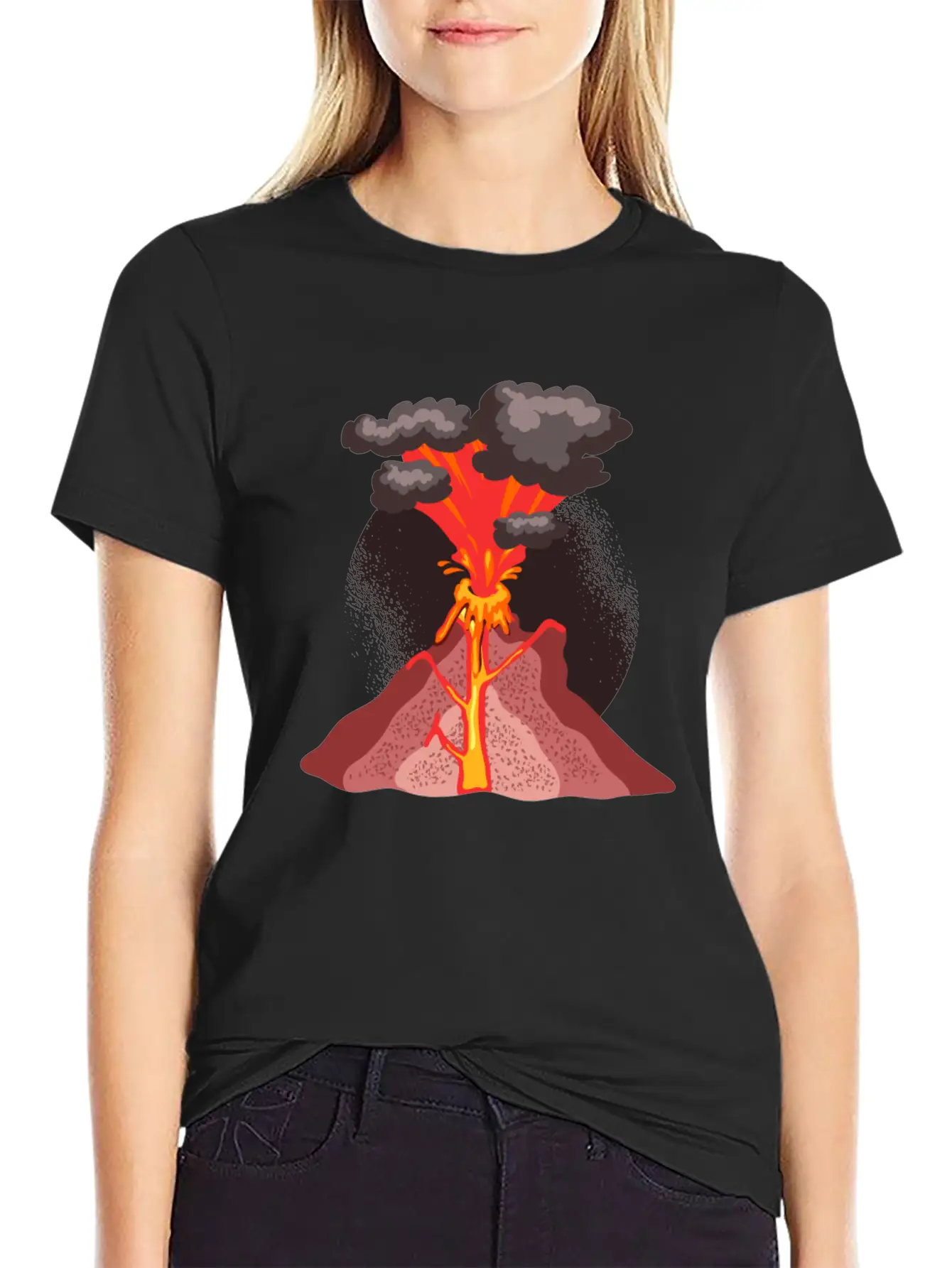 Volcano Geology Nature Illustration Motif Lightweight Cotton T-Shirt – Daily Comfort Graphic Shirt
