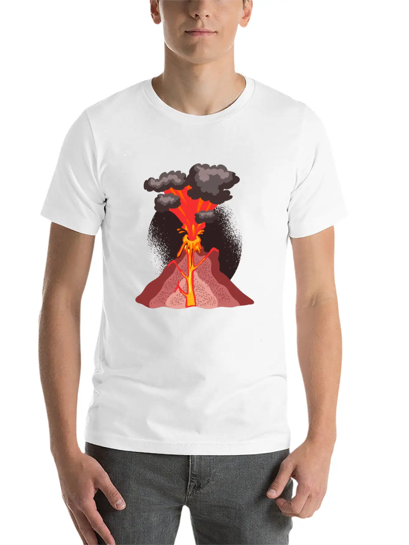 Volcano Geology Nature Illustration Motif Lightweight Cotton T-Shirt – Daily Comfort Graphic Shirt