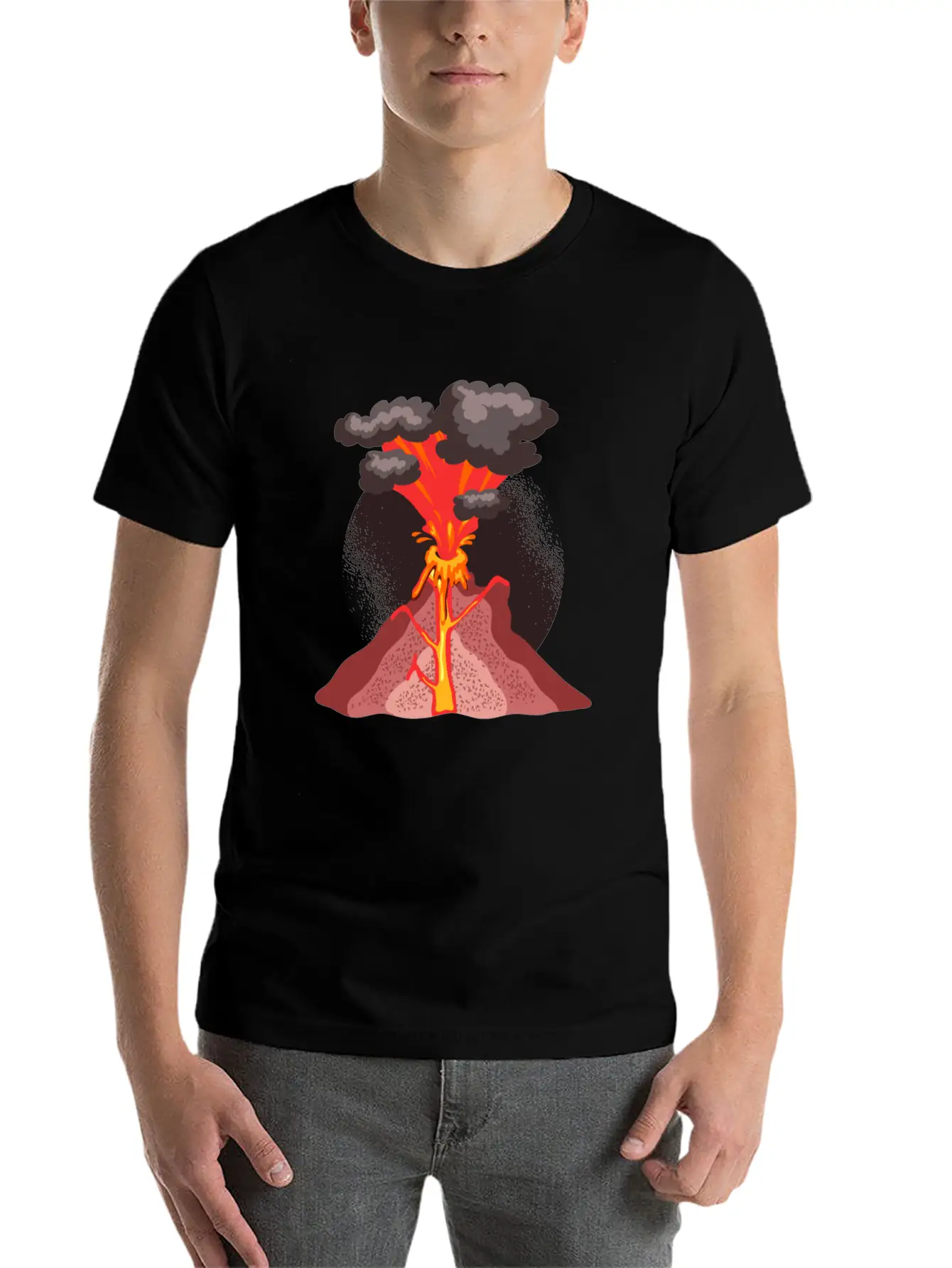 Volcano Geology Nature Illustration Motif Lightweight Cotton T-Shirt – Daily Comfort Graphic Shirt