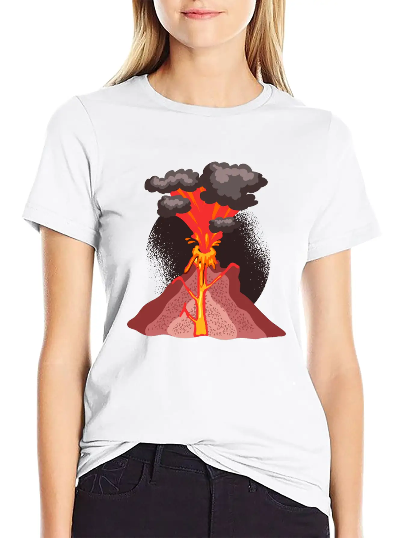 Volcano Geology Nature Illustration Motif Lightweight Cotton T-Shirt – Daily Comfort Graphic Shirt
