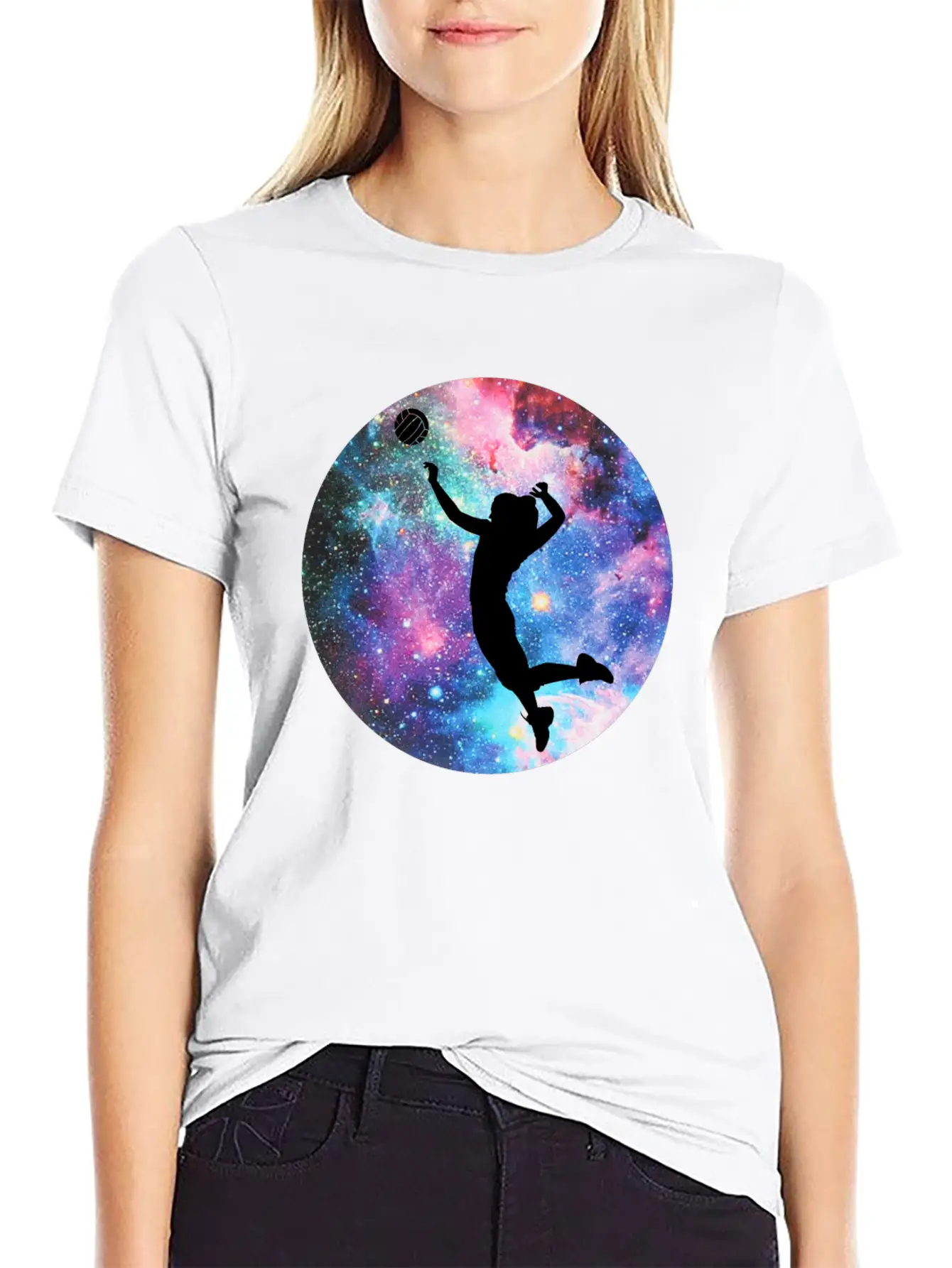 Volleyball Galaxy Girl Unisex Casual T-Shirt – Clean Design For Daily Comfort