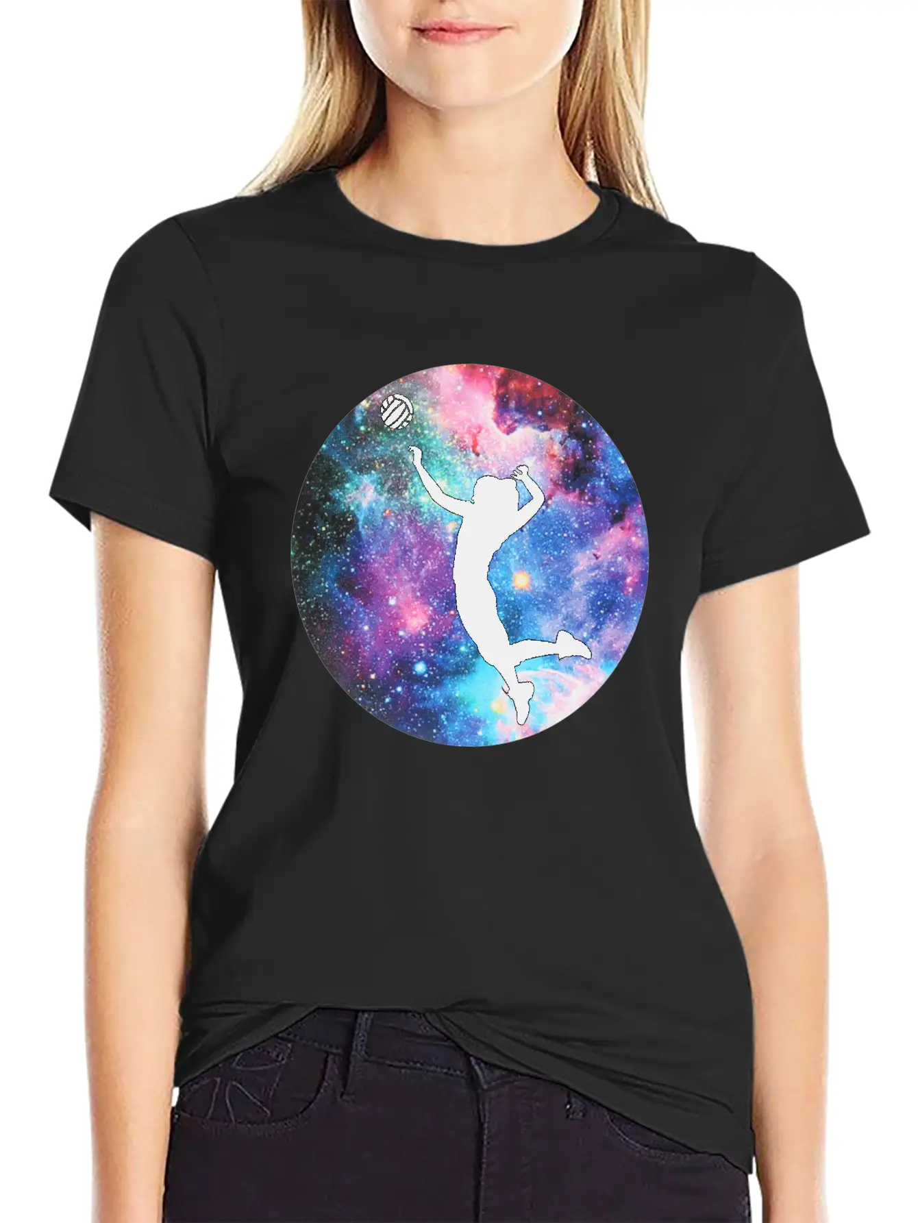 Volleyball Galaxy Girl Unisex Casual T-Shirt – Clean Design For Daily Comfort