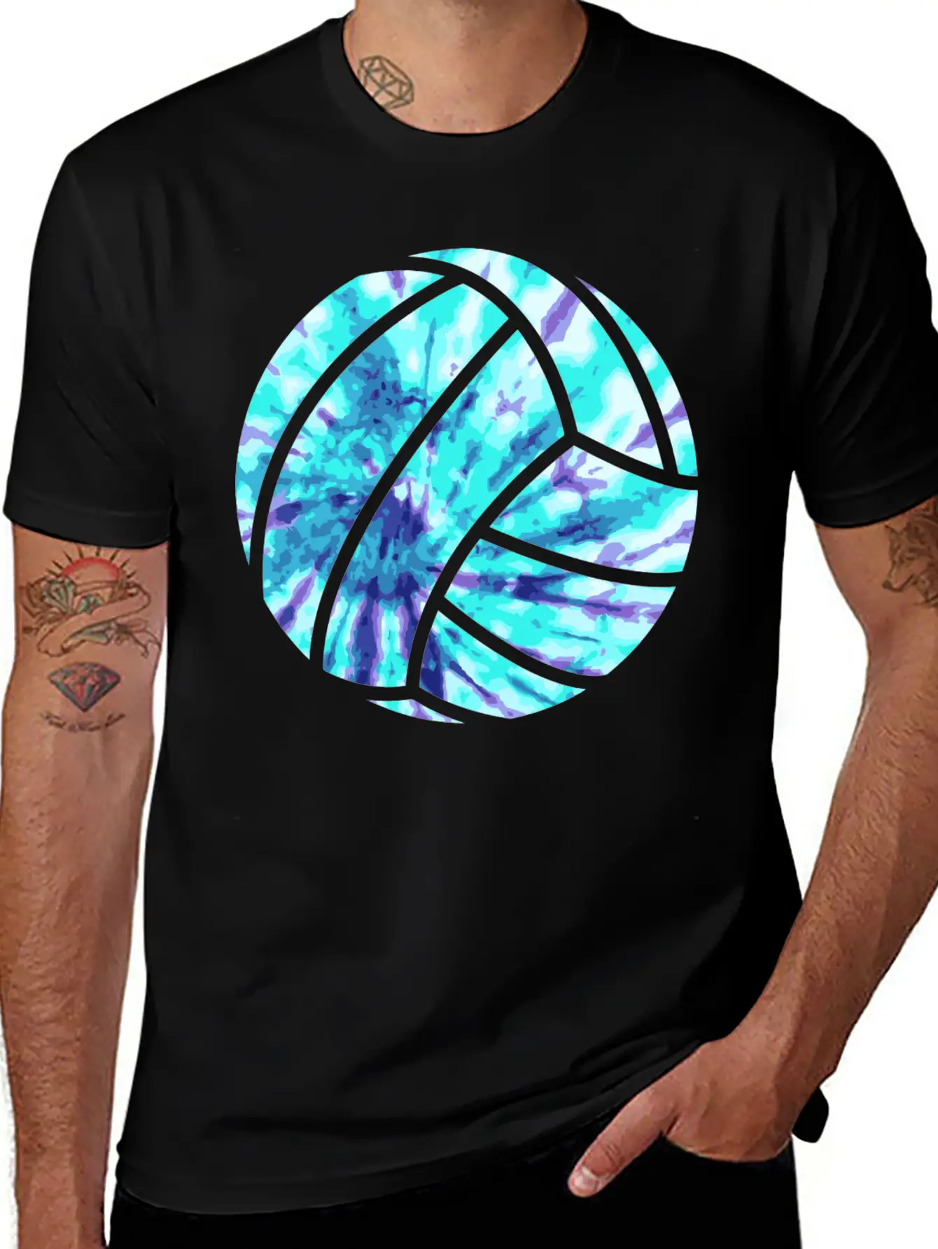 Volleyball Tie Dye Look Blue Purple Great For Boys Essential Cotton Tee For Daily Outfits – Unisex Style