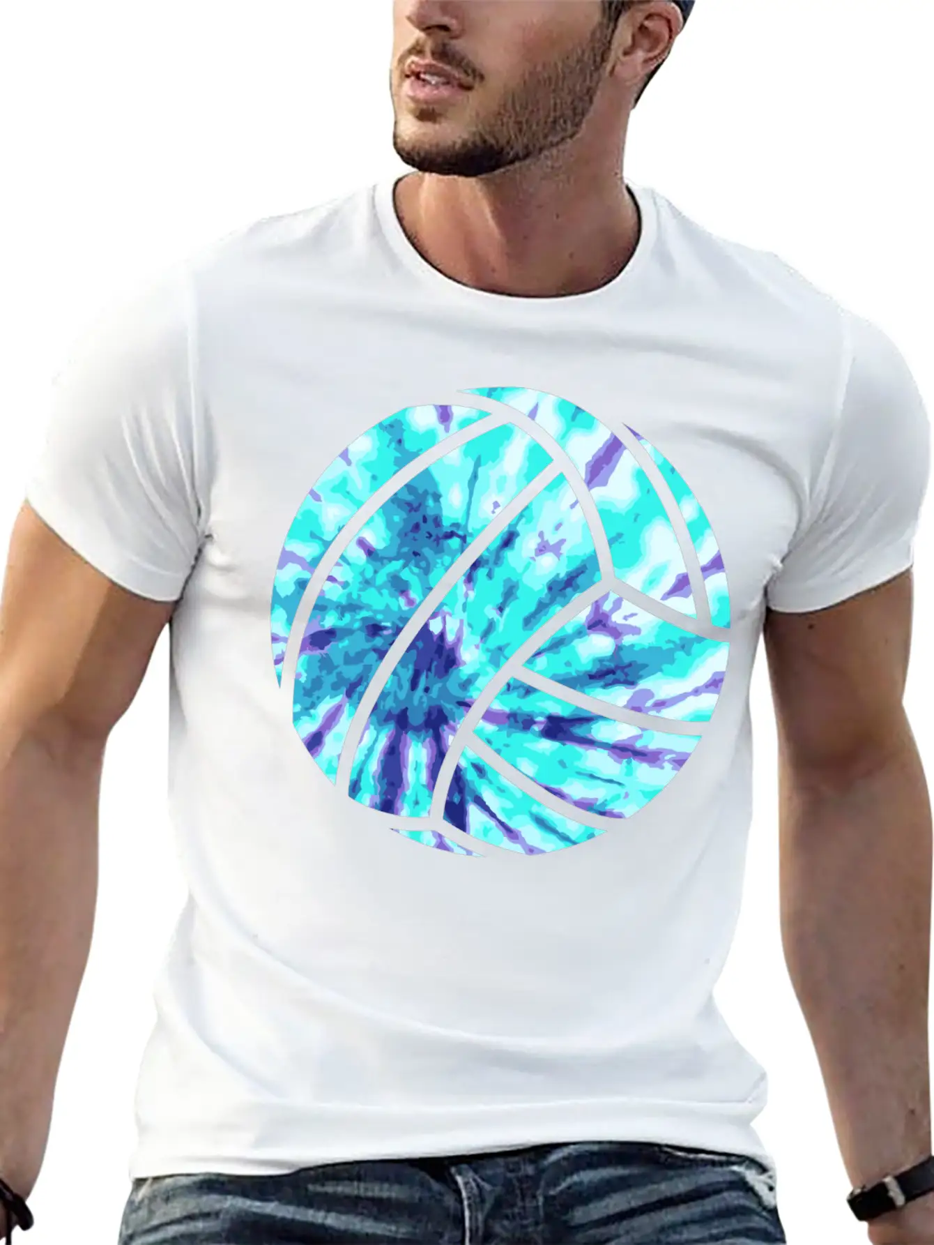 Volleyball Tie Dye Look Blue Purple Great For Boys Essential Cotton Tee For Daily Outfits – Unisex Style