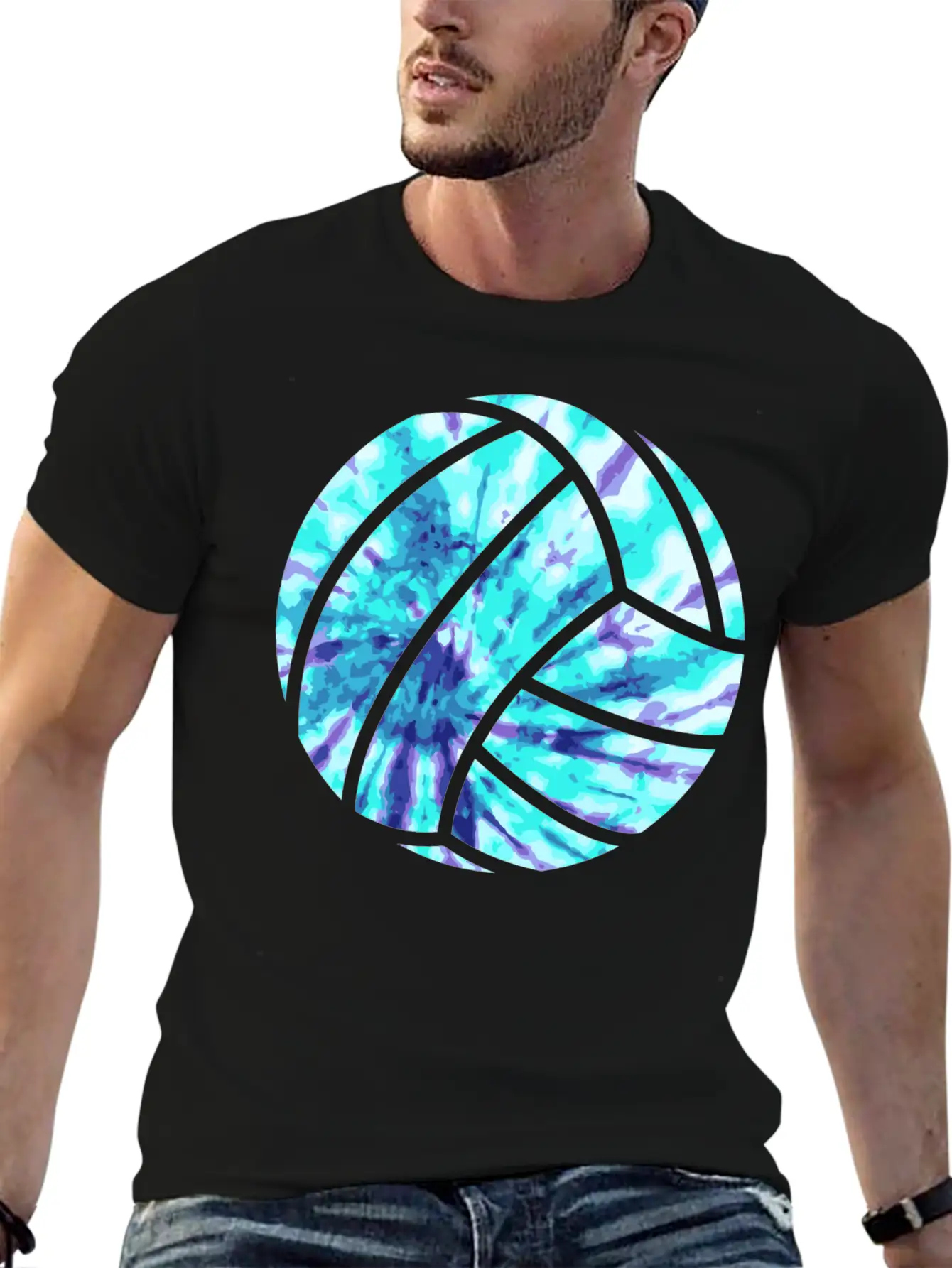 Volleyball Tie Dye Look Blue Purple Great For Boys Essential Cotton Tee For Daily Outfits – Unisex Style