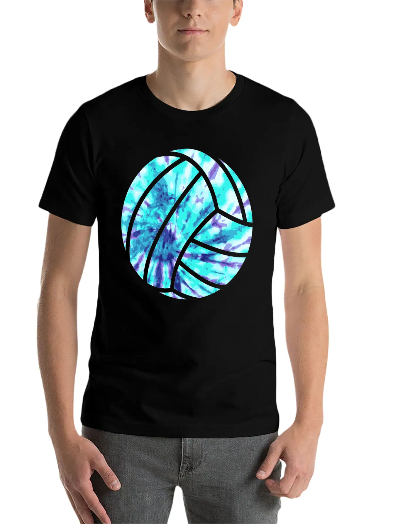 Volleyball Tie Dye Look Blue Purple Great For Boys Essential Cotton Tee For Daily Outfits – Unisex Style