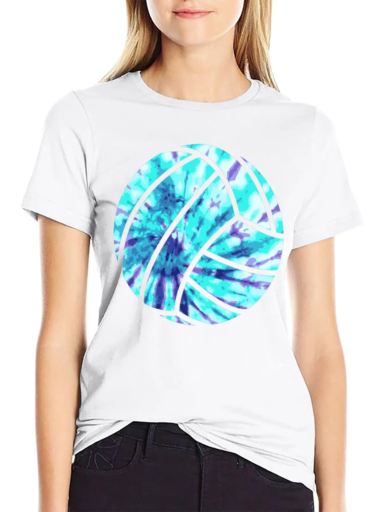 Volleyball Tie Dye Look Blue Purple Great For Boys Essential Cotton Tee For Daily Outfits – Unisex Style