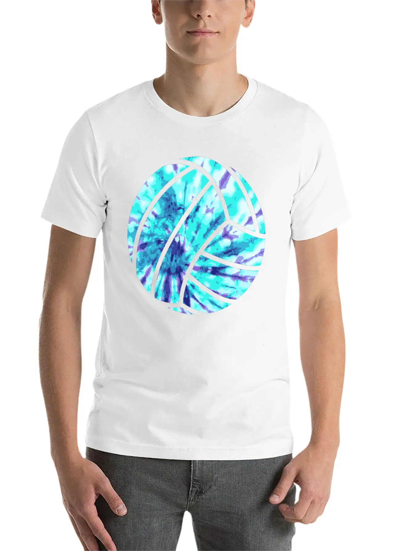 Volleyball Tie Dye Look Blue Purple Great For Boys Essential Cotton Tee For Daily Outfits – Unisex Style