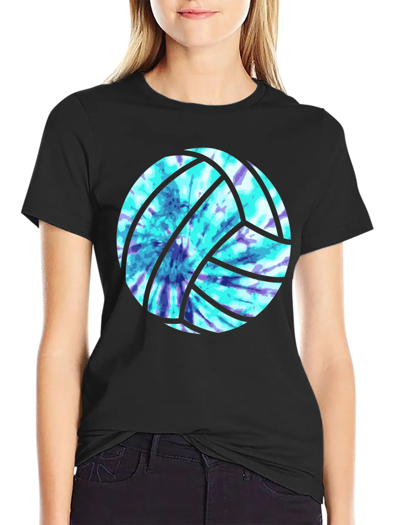 Volleyball Tie Dye Look Blue Purple Great For Boys Essential Cotton Tee For Daily Outfits – Unisex Style