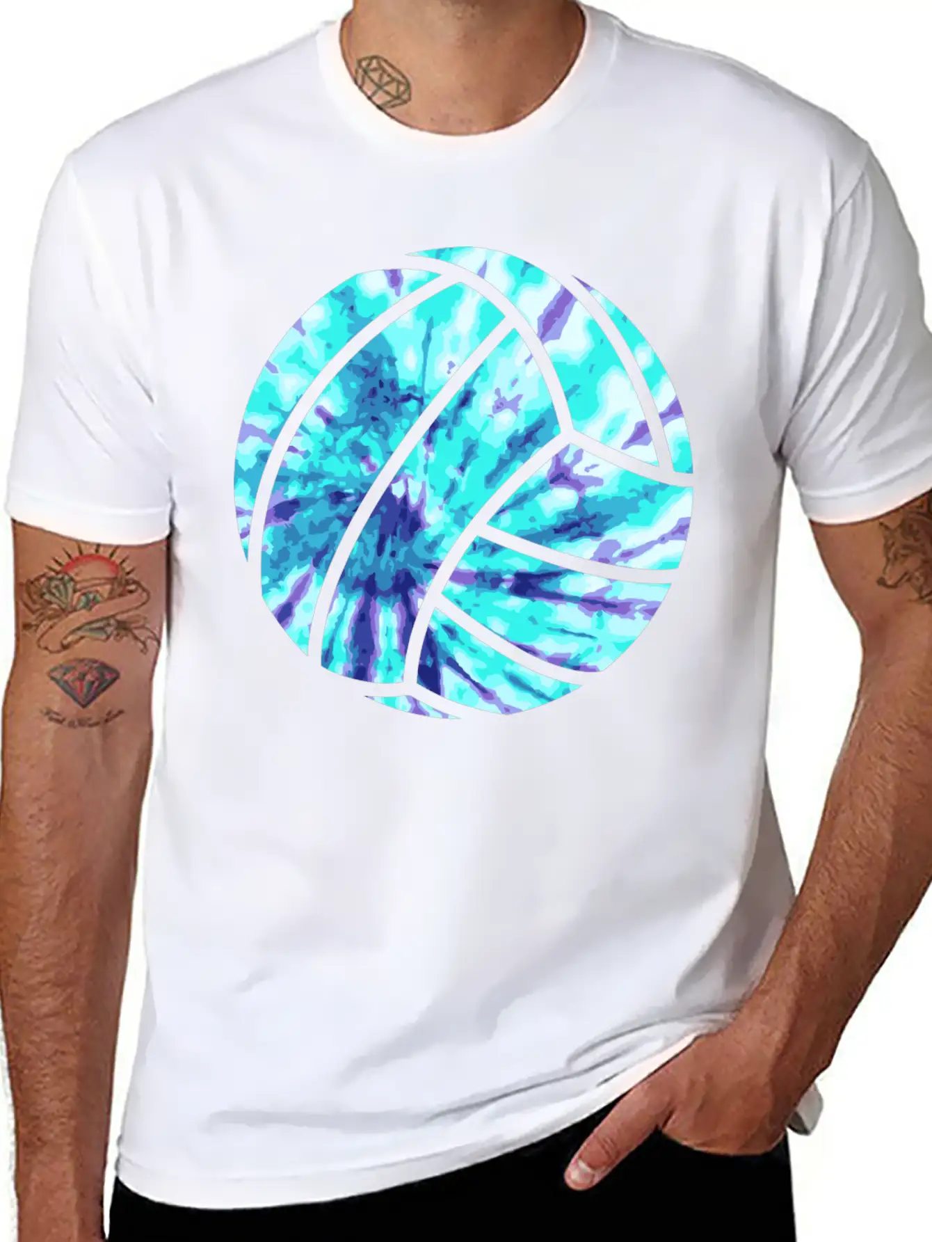 Volleyball Tie Dye Look Blue Purple Great For Boys Essential Cotton Tee For Daily Outfits – Unisex Style