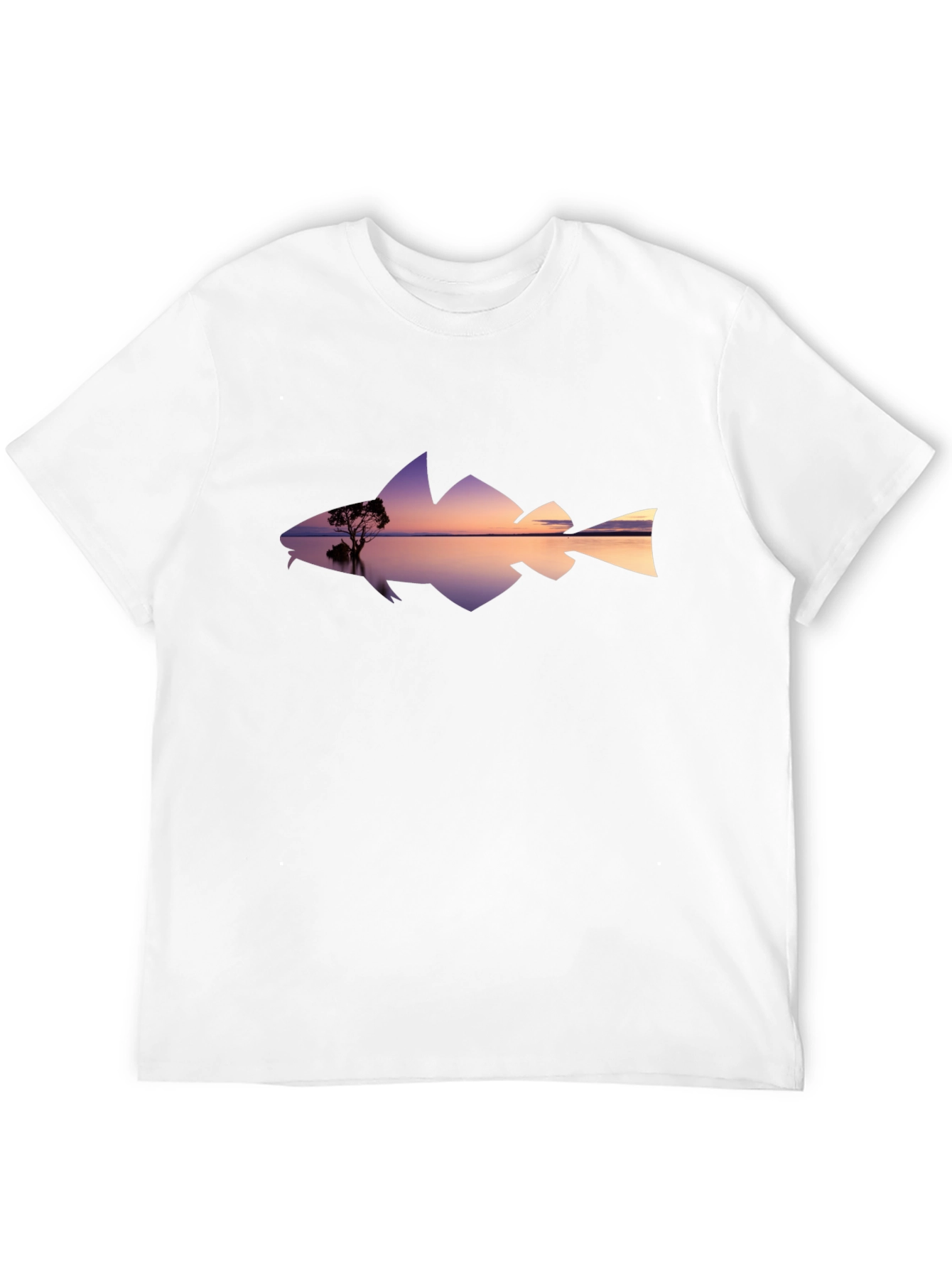 Sunset Fish Silhouette Graphic Tee - Black Cotton