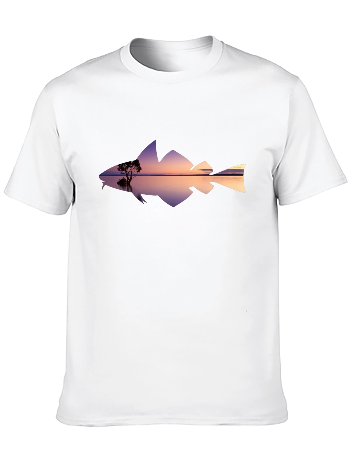 Sunset Fish Silhouette Graphic Tee - Black Cotton
