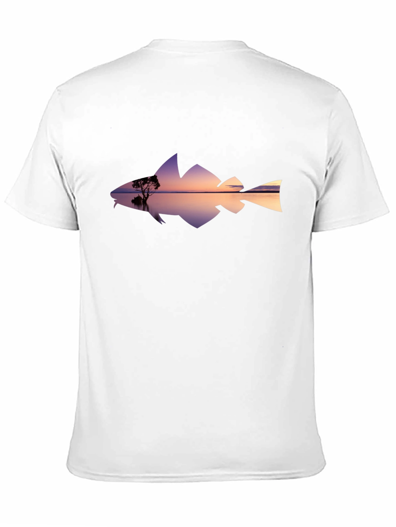 Sunset Fish Silhouette Graphic Tee - Black Cotton