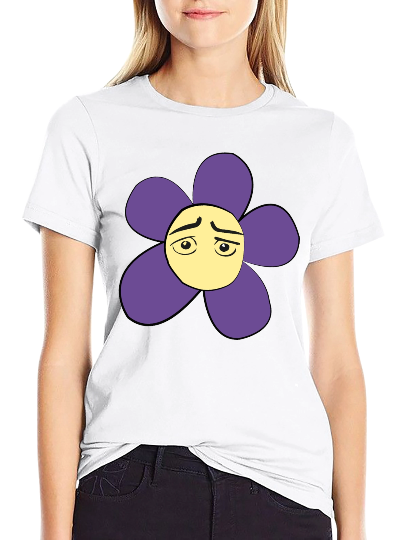 Sad Flower Graphic Black T-Shirt - Unisex Casual Tee