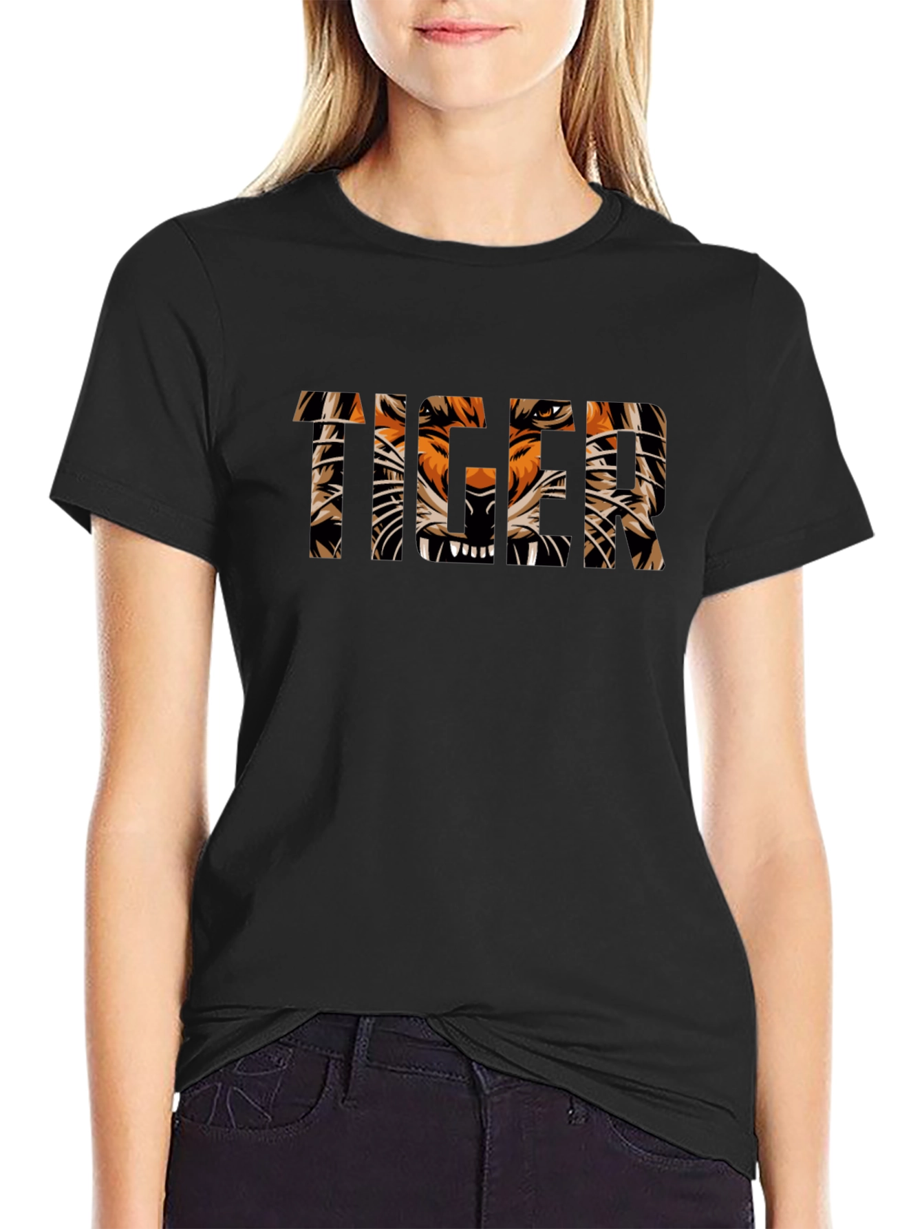Tiger Graphic Print Black T-Shirt
