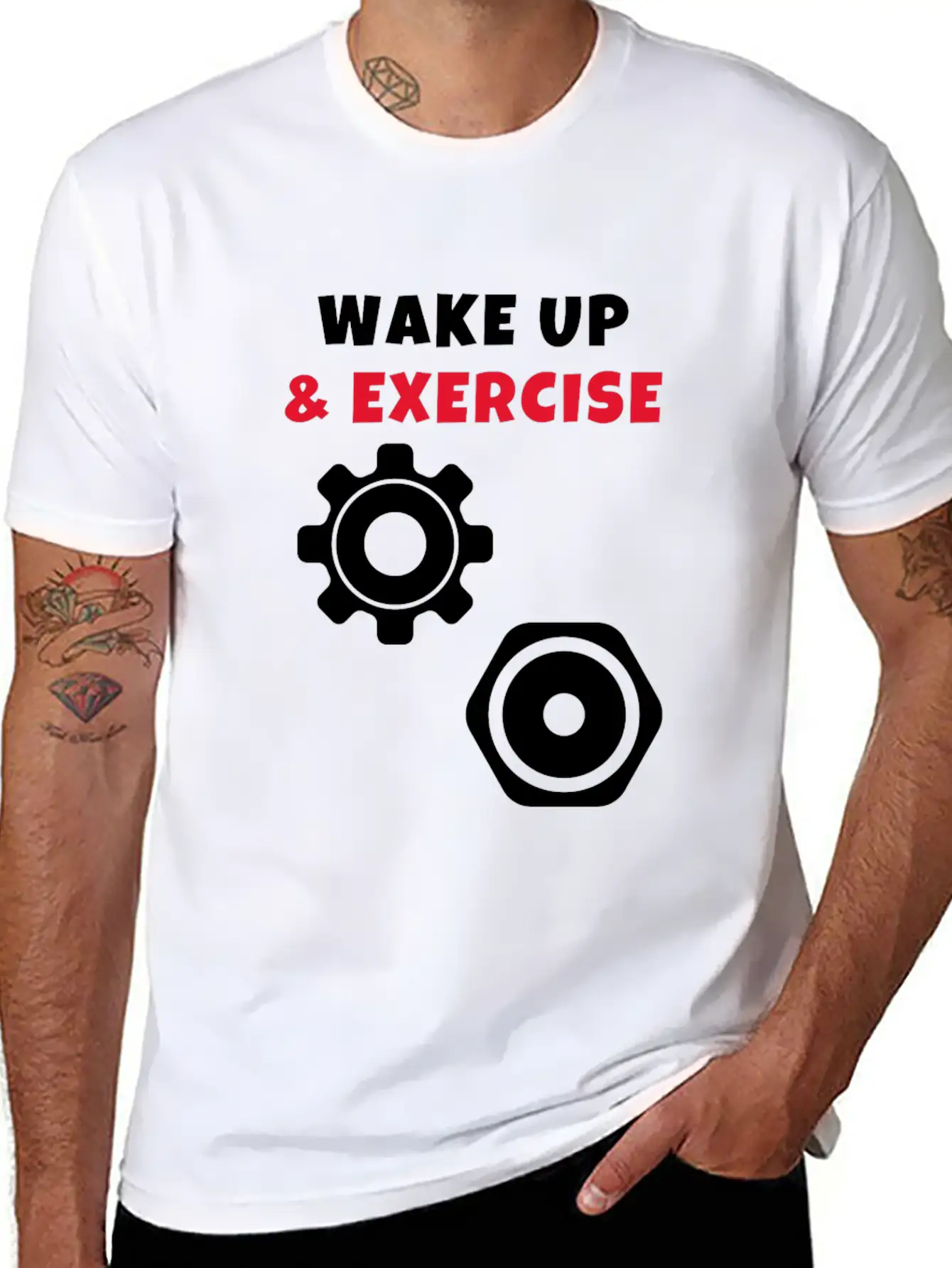 Wake Up And Exercise Weight Plates Stylish Everyday T-Shirt ��� Unisex Basic Cotton Tee