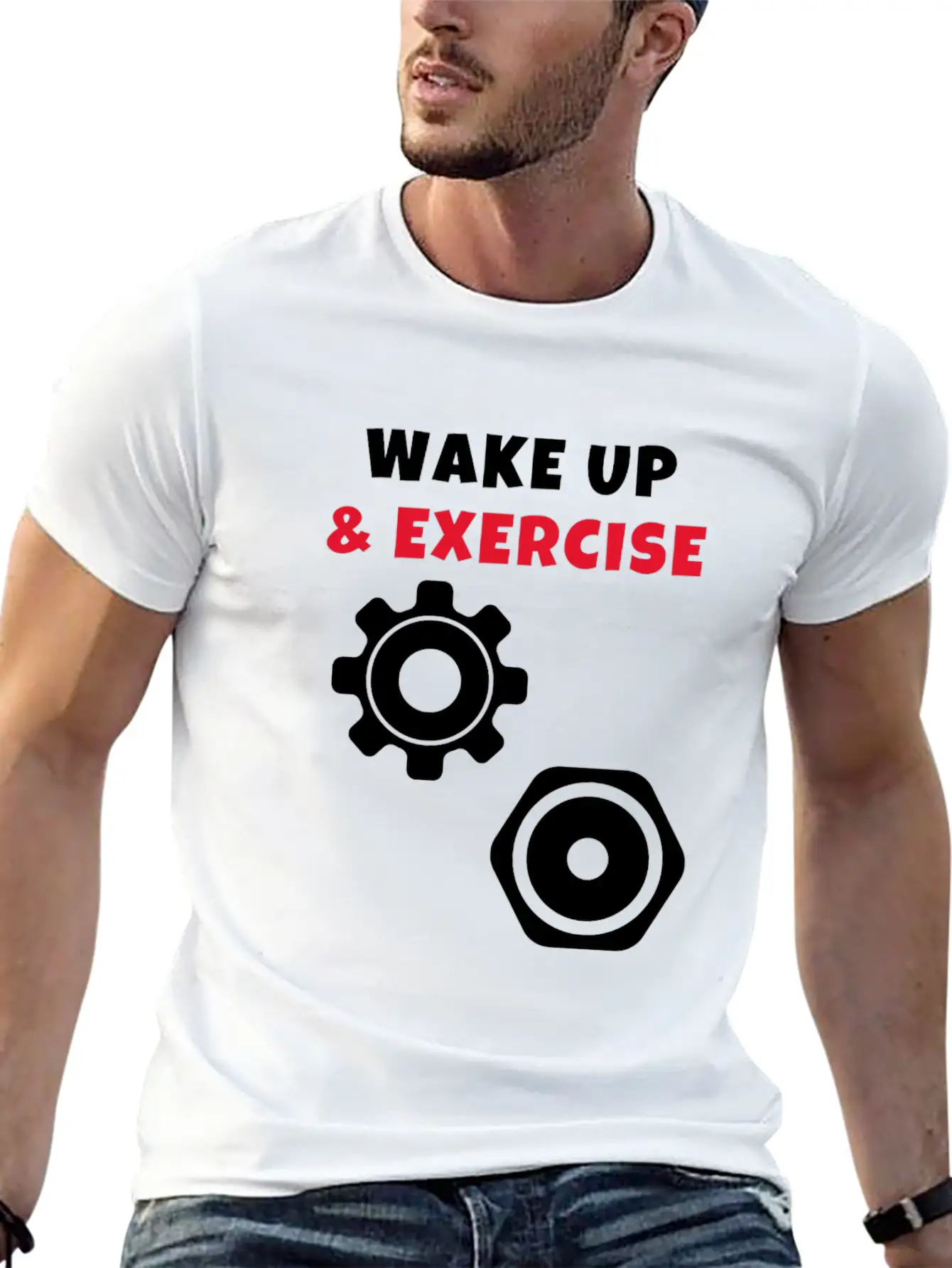 Wake Up And Exercise Weight Plates Stylish Everyday T-Shirt ��� Unisex Basic Cotton Tee