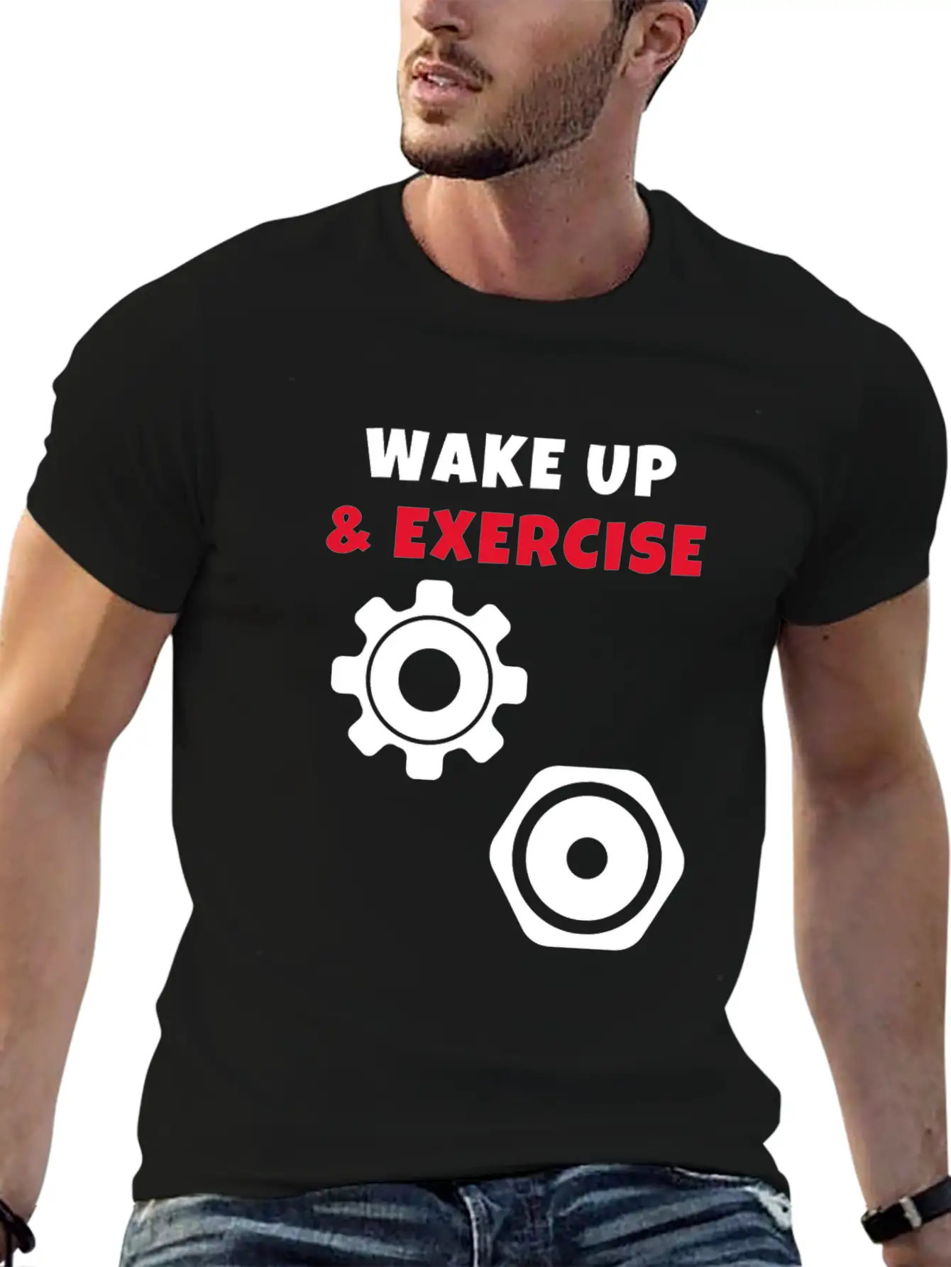 Wake Up And Exercise Weight Plates Stylish Everyday T-Shirt ��� Unisex Basic Cotton Tee
