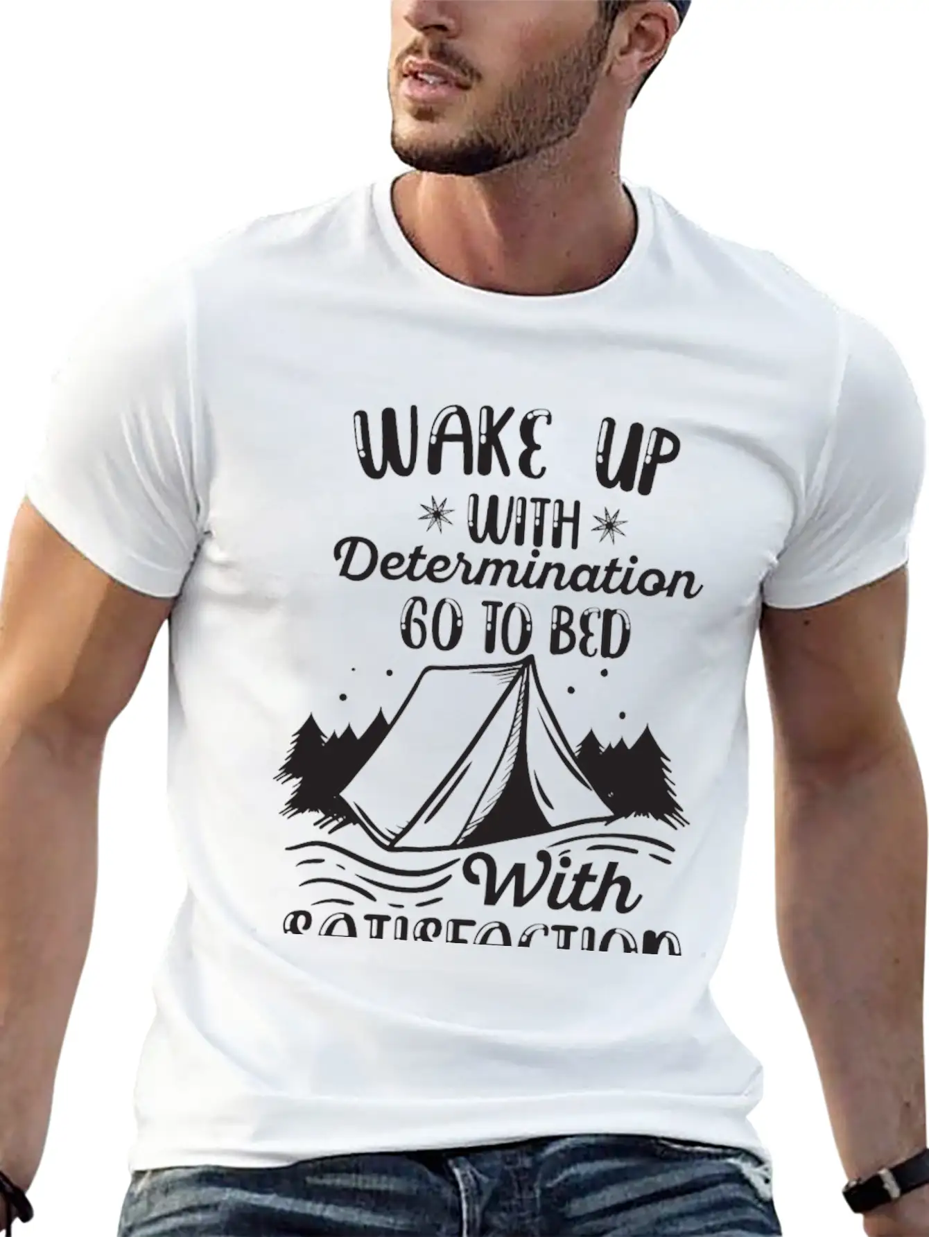 WAKE UP WITH DETERMINATION Basic Graphic T-Shirt – Daily Comfort In Soft Cotton
