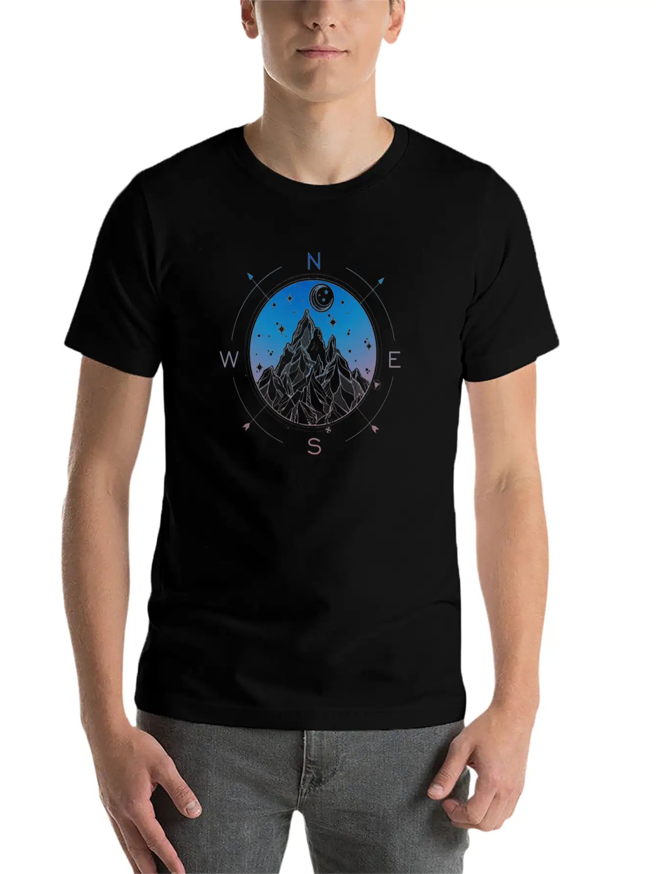 Wanderlust Tattoo Of Hand Drawn Mountain Wind Comp Modern Fit Casual T-Shirt ��� Clean And Versatile Design