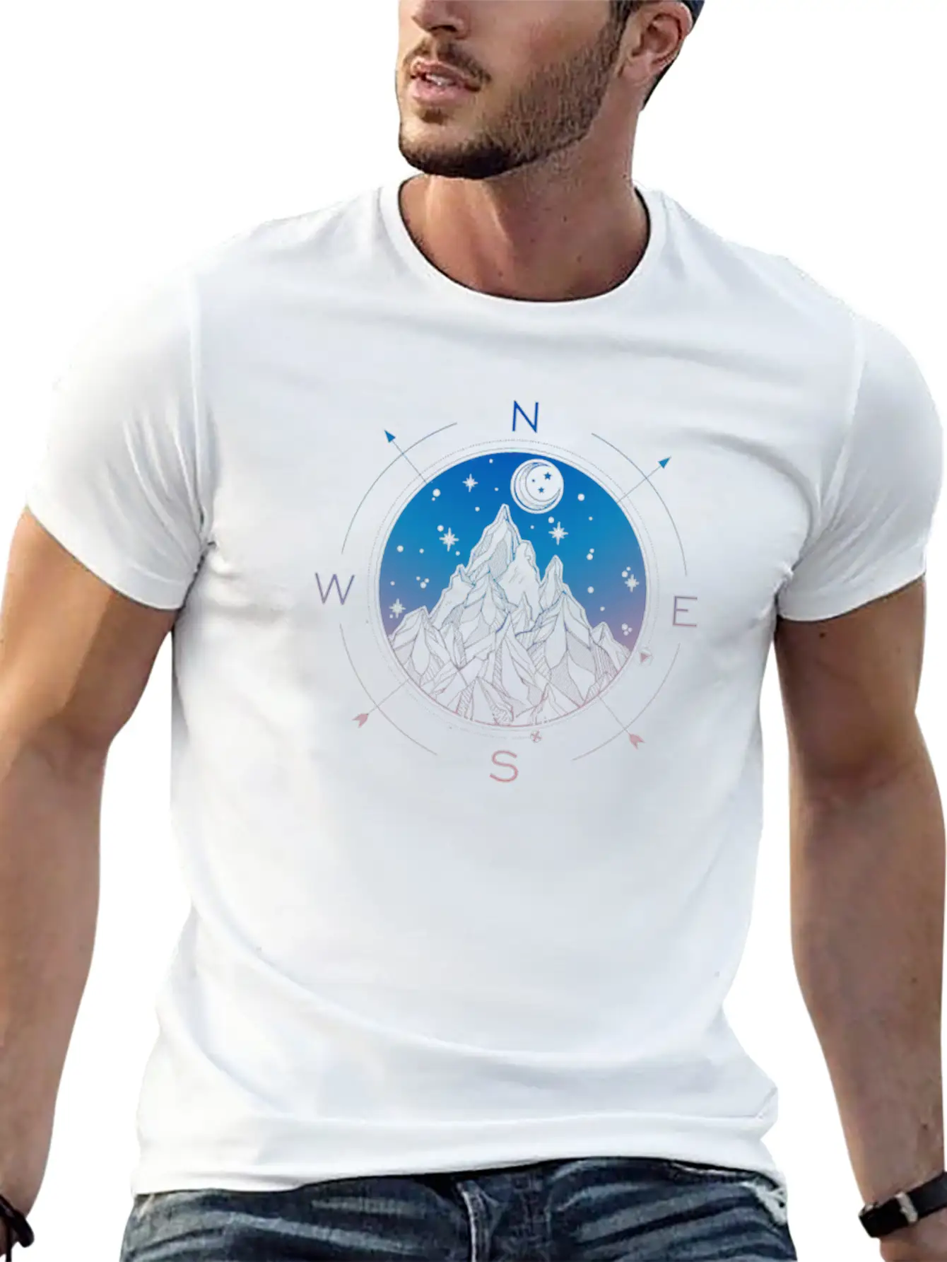 Wanderlust Tattoo Of Hand Drawn Mountain Wind Comp Modern Fit Casual T-Shirt ��� Clean And Versatile Design