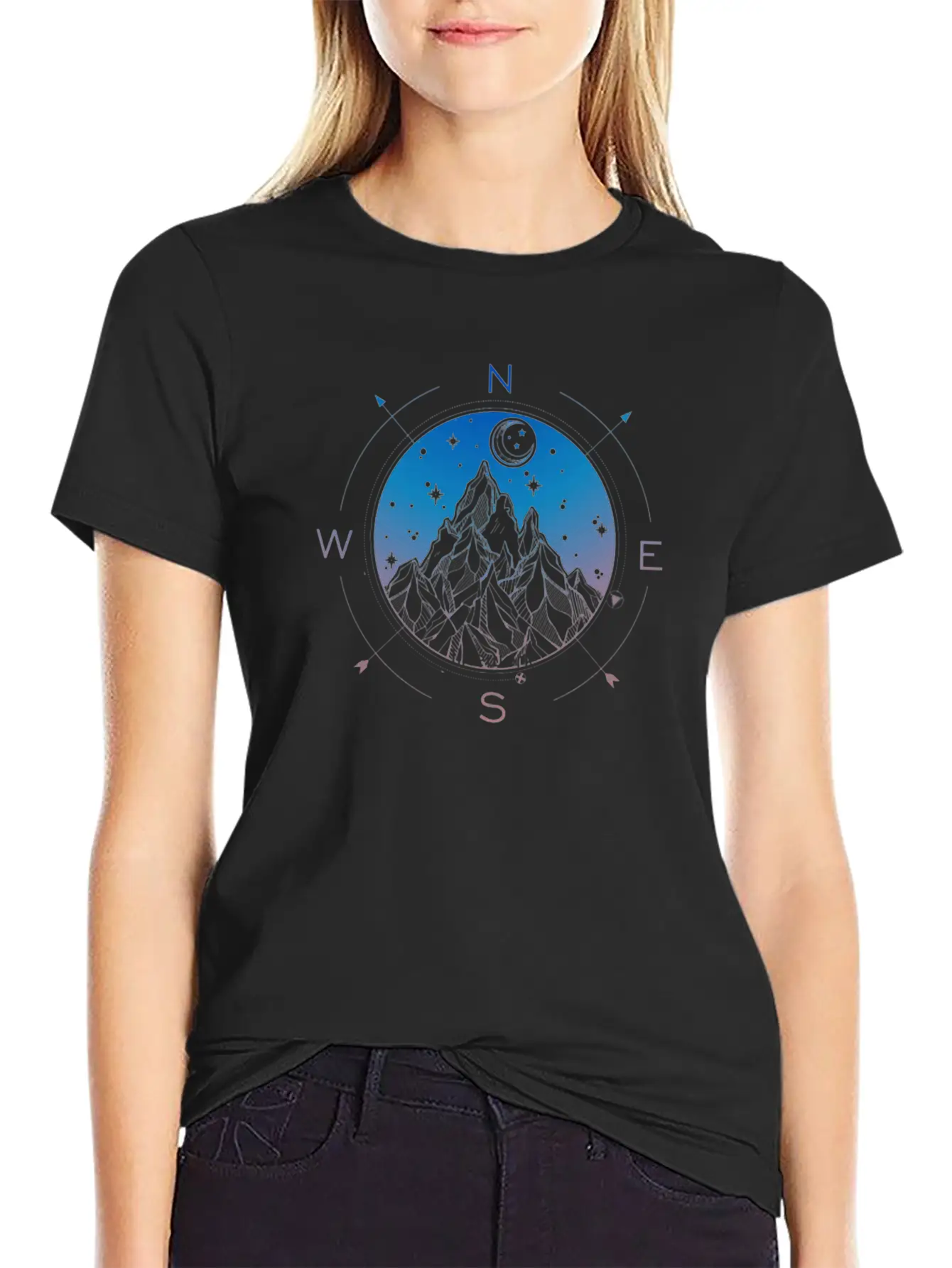Wanderlust Tattoo Of Hand Drawn Mountain Wind Comp Modern Fit Casual T-Shirt ��� Clean And Versatile Design