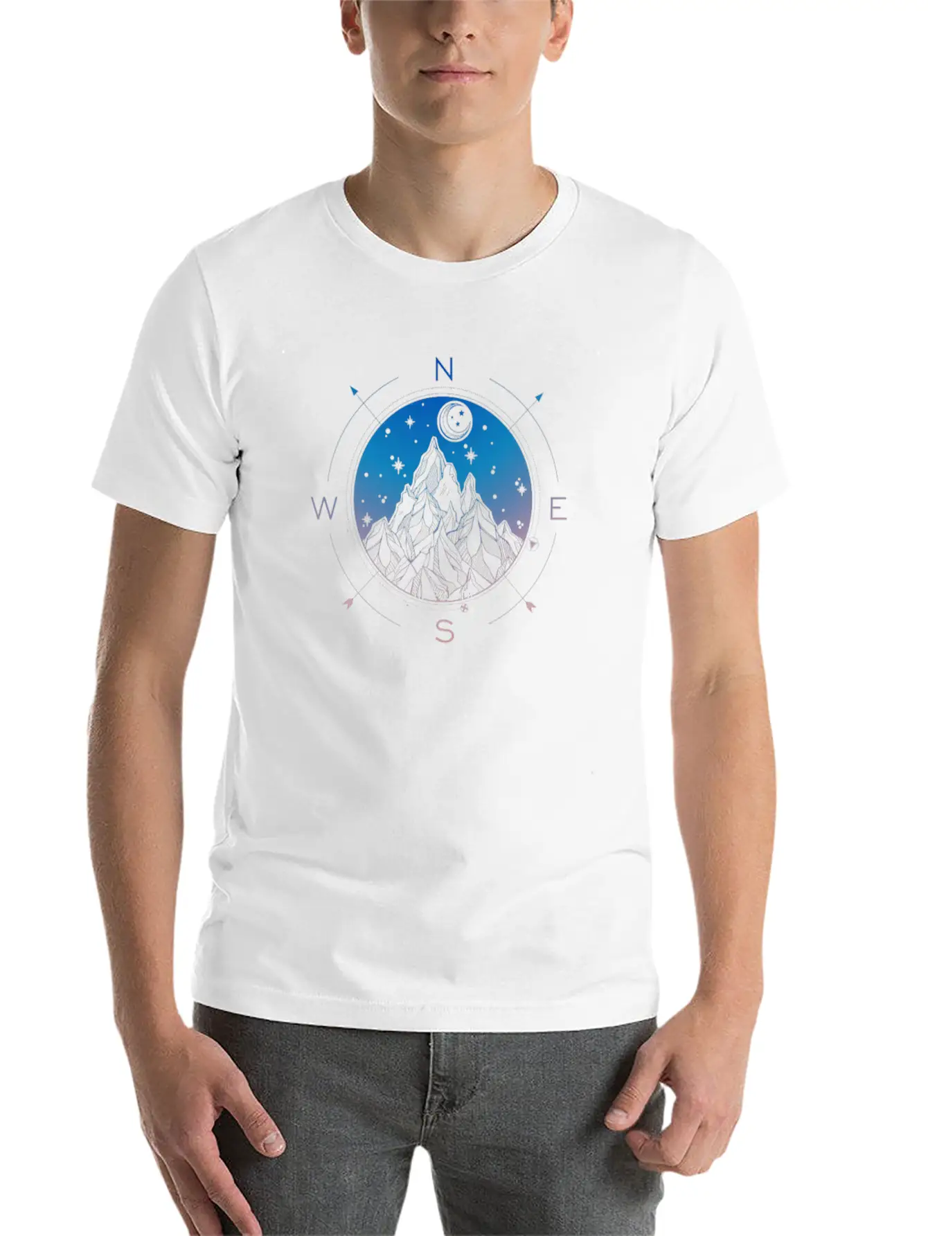Wanderlust Tattoo Of Hand Drawn Mountain Wind Comp Modern Fit Casual T-Shirt ��� Clean And Versatile Design
