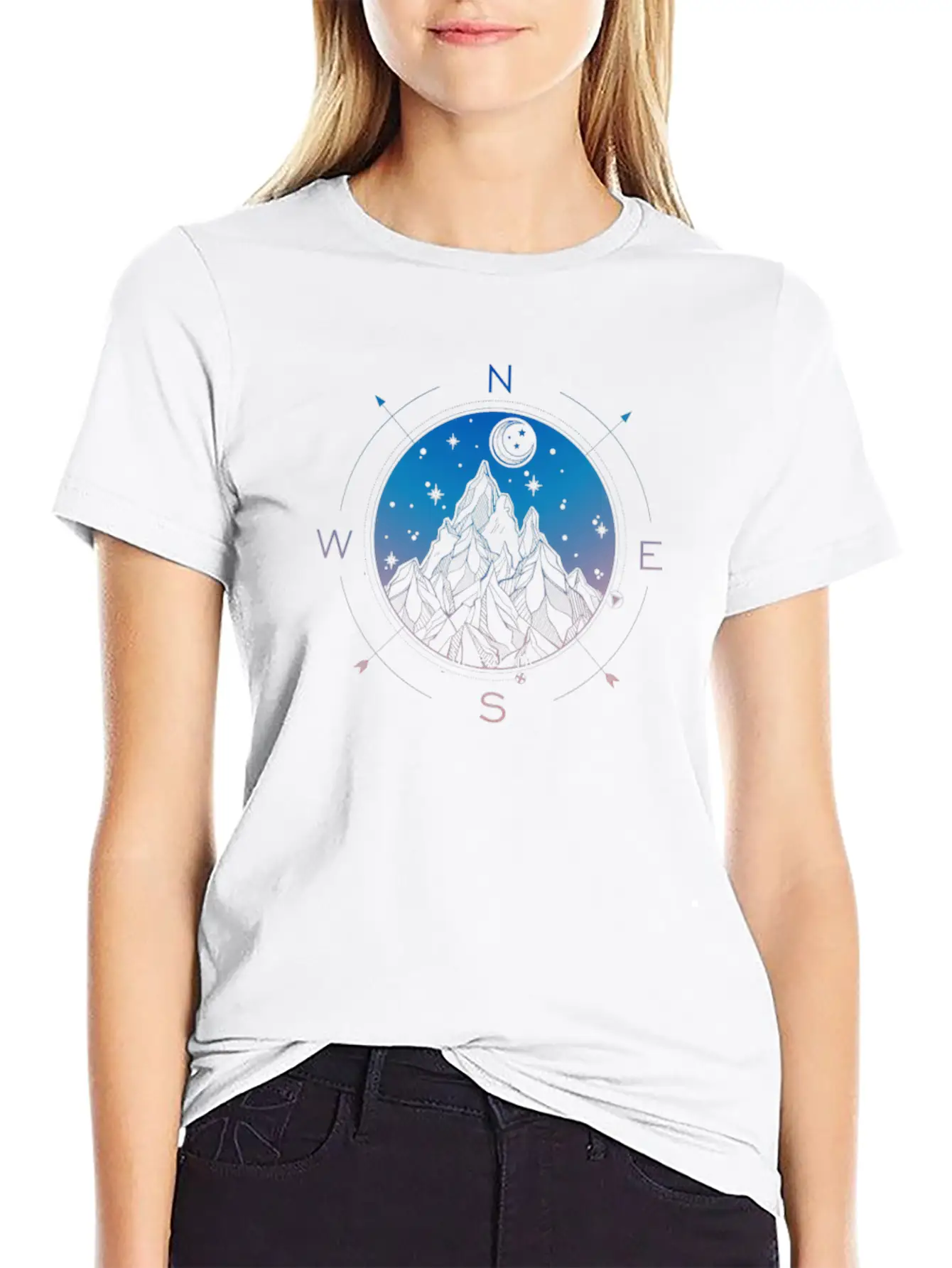 Wanderlust Tattoo Of Hand Drawn Mountain Wind Comp Modern Fit Casual T-Shirt ��� Clean And Versatile Design