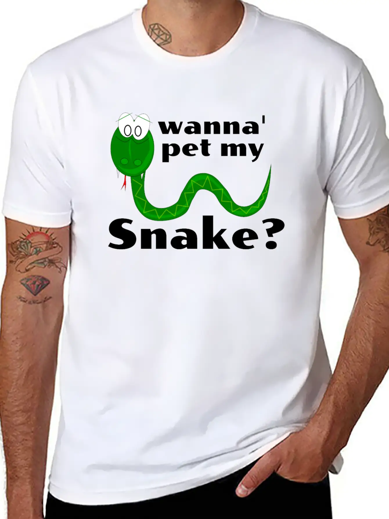 Wanna Pet My Snake? Cartoon Snake Design Modern Fit Casual T-Shirt – Clean And Versatile Design